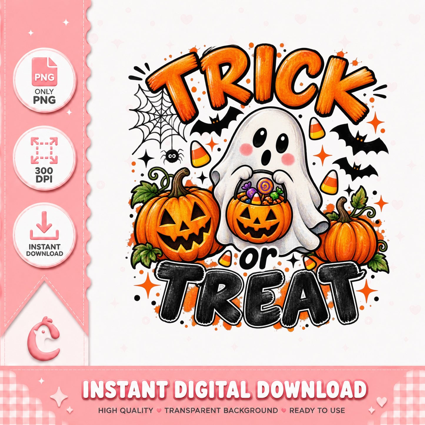 Trick Or Treat Halloween PNG, Cute Ghost Pumpkin, Halloween PNG