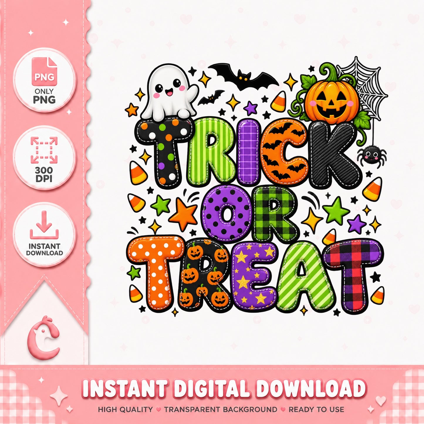 Trick Or Treat Halloween PNG, Pumpkin Ghost Bat Clipart, PNG