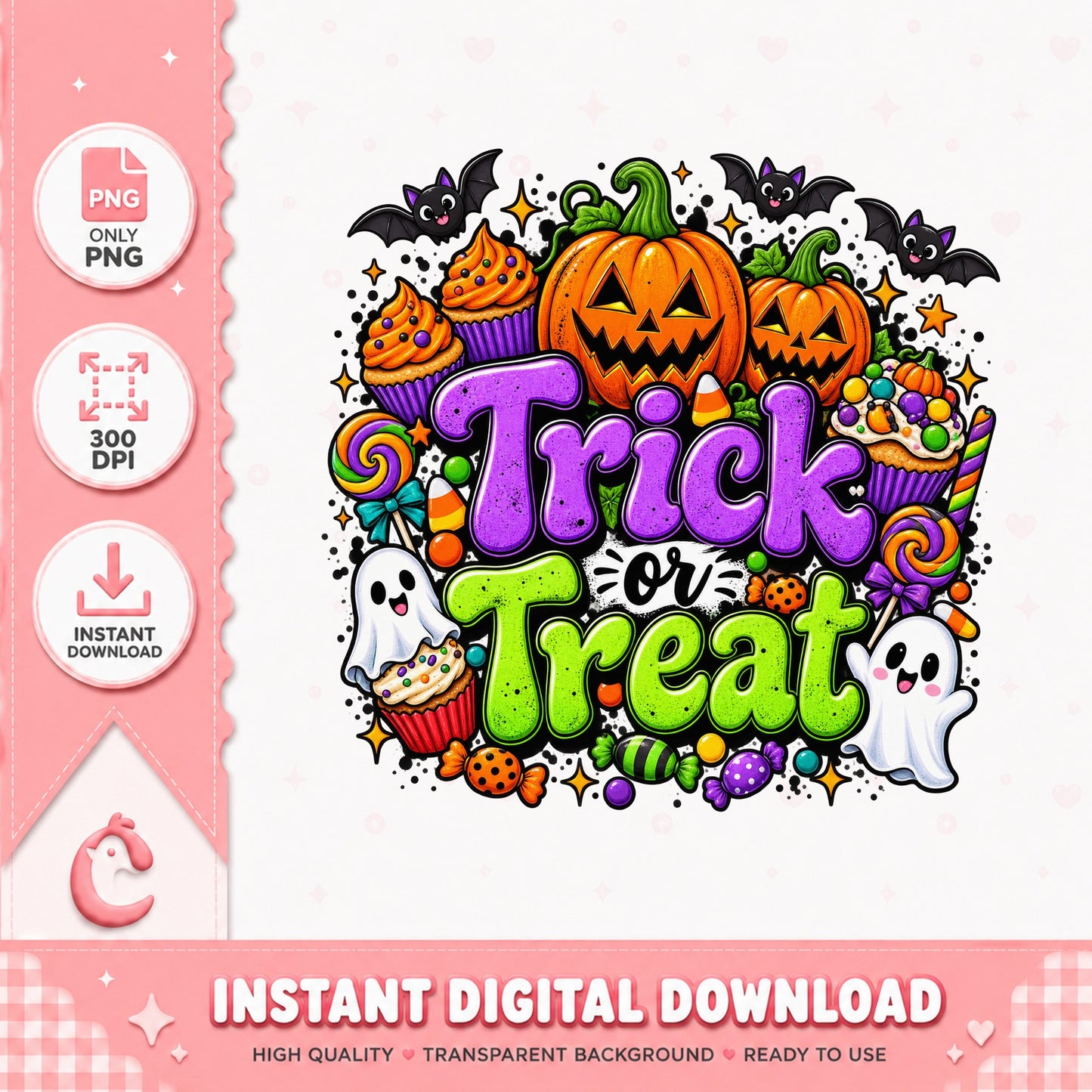 Trick Or Treat Halloween PNG, Pumpkin Ghost Candy Design, PNG