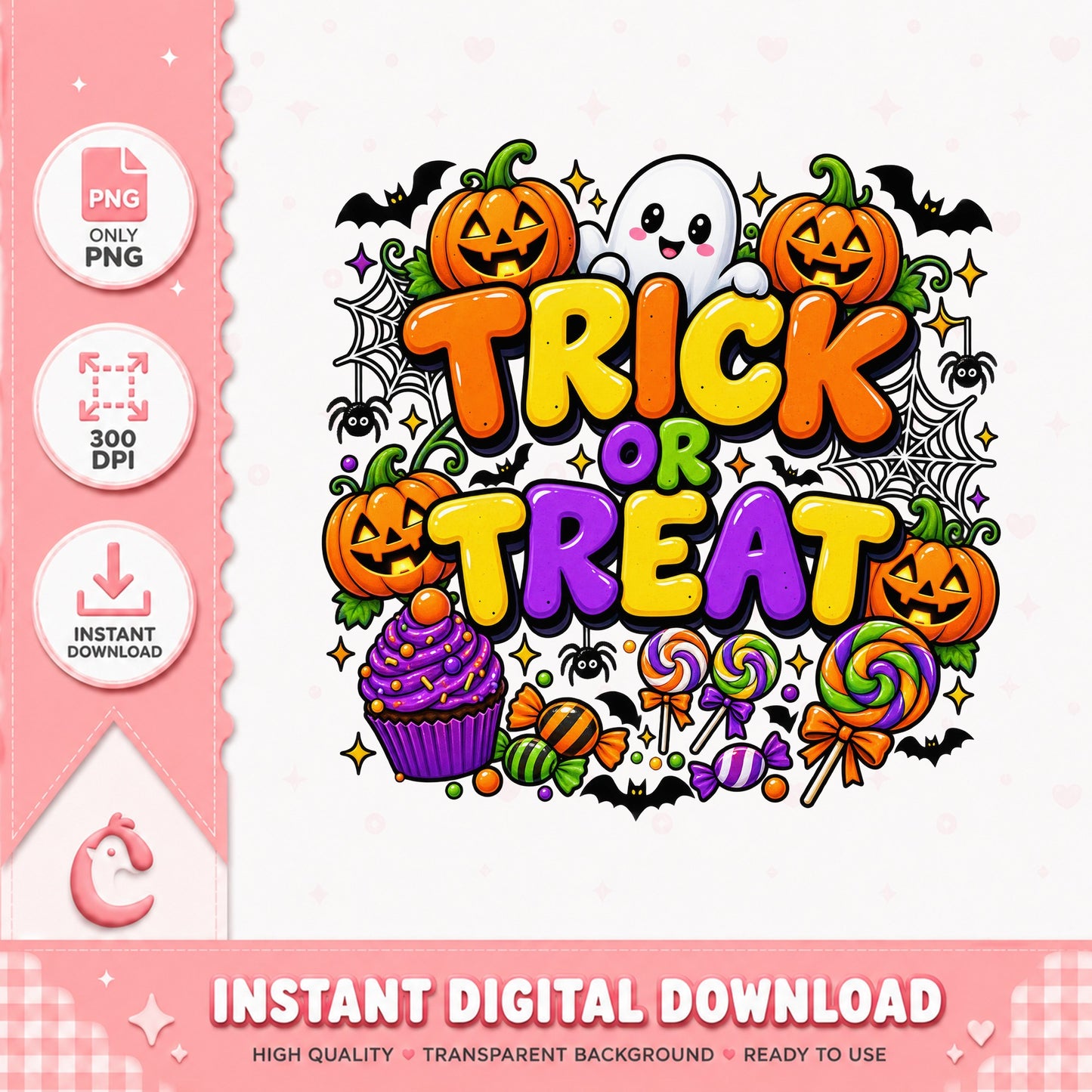 Trick Or Treat Halloween PNG, Pumpkin Ghost Clipart, Candy PNG