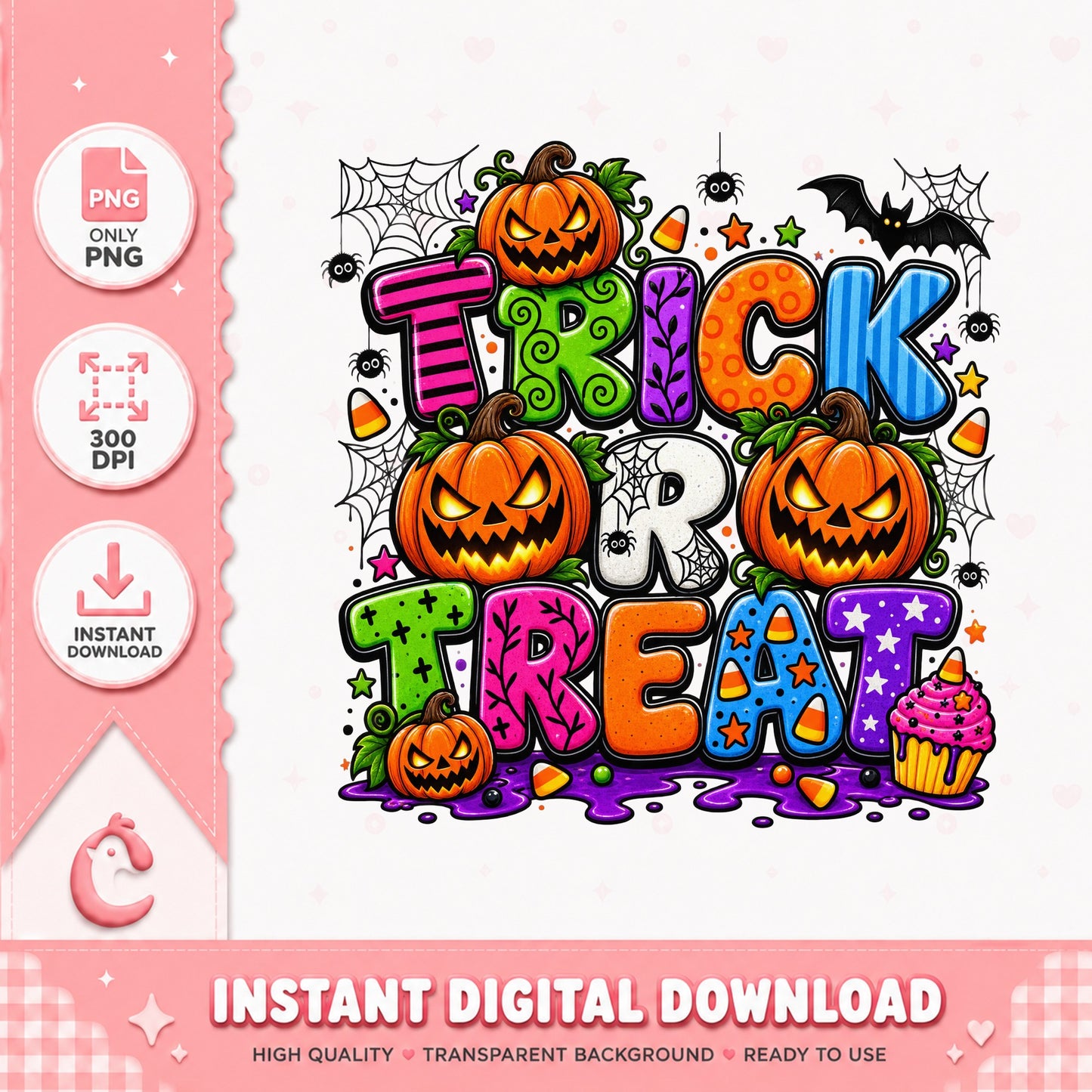 Trick Or Treat Halloween PNG, Pumpkin Sublimation Design, PNG