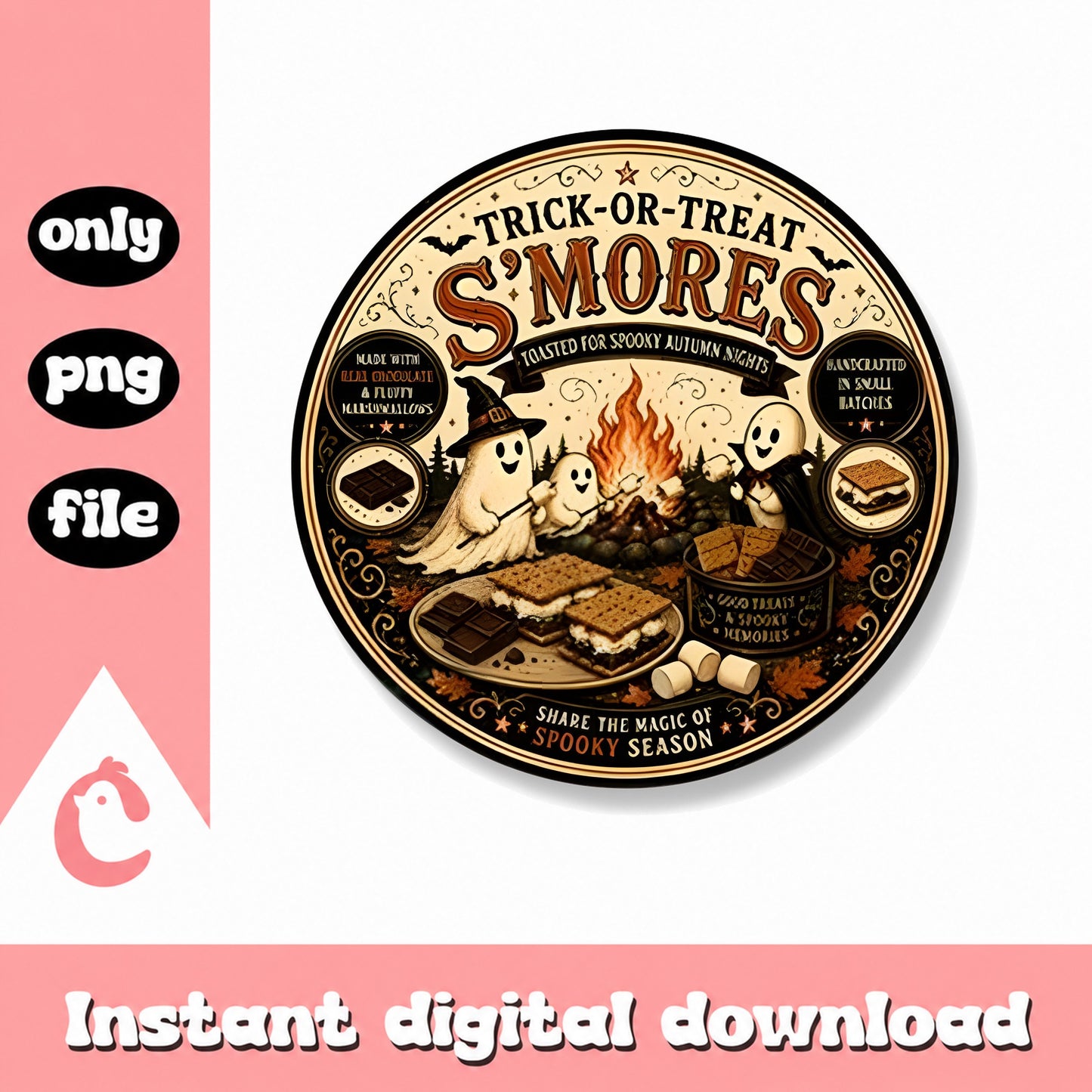 Trick Or Treat Smores Halloween PNG, Ghost Campfire PNG, Fall PNG