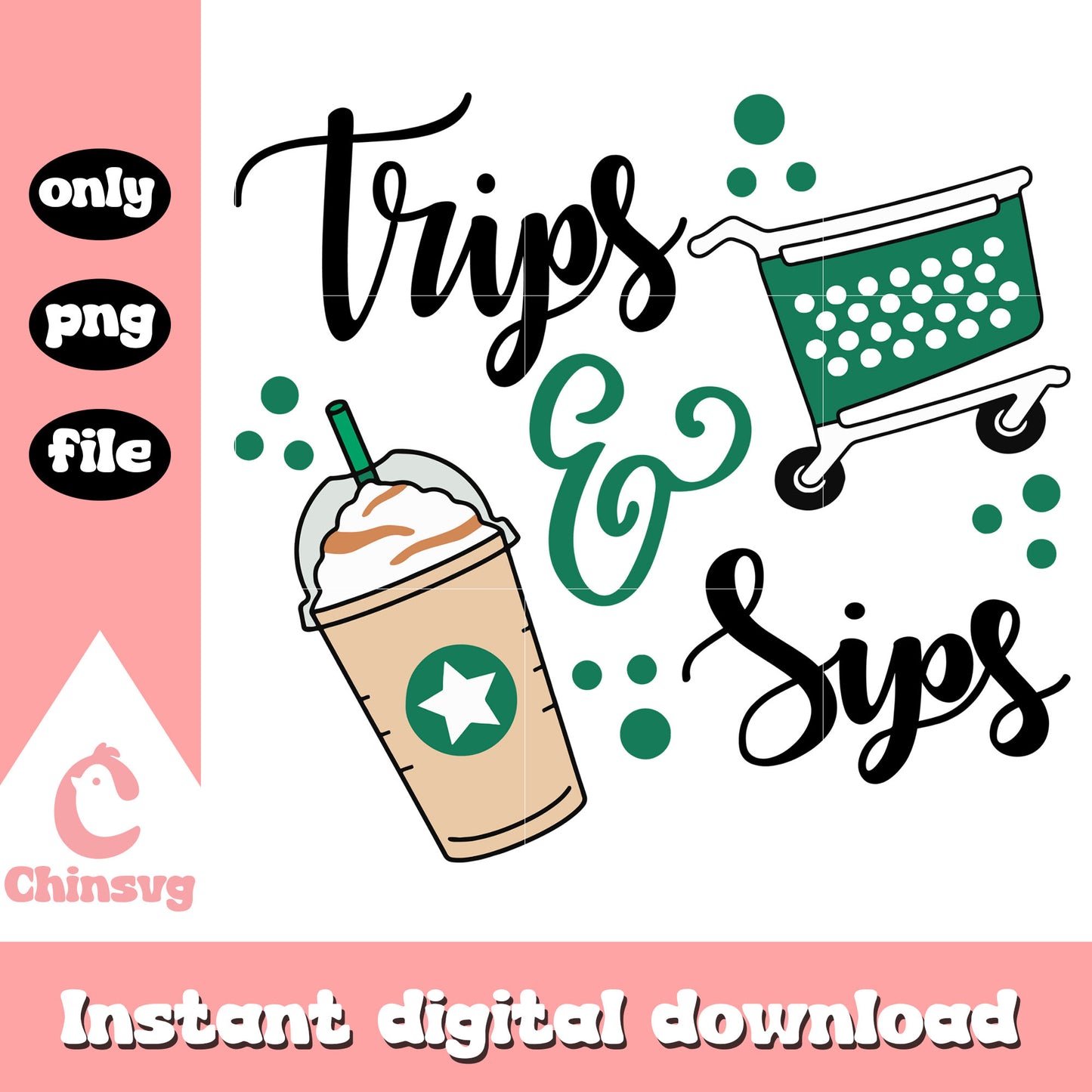 Trips and sips shopping design png, sips and trips png