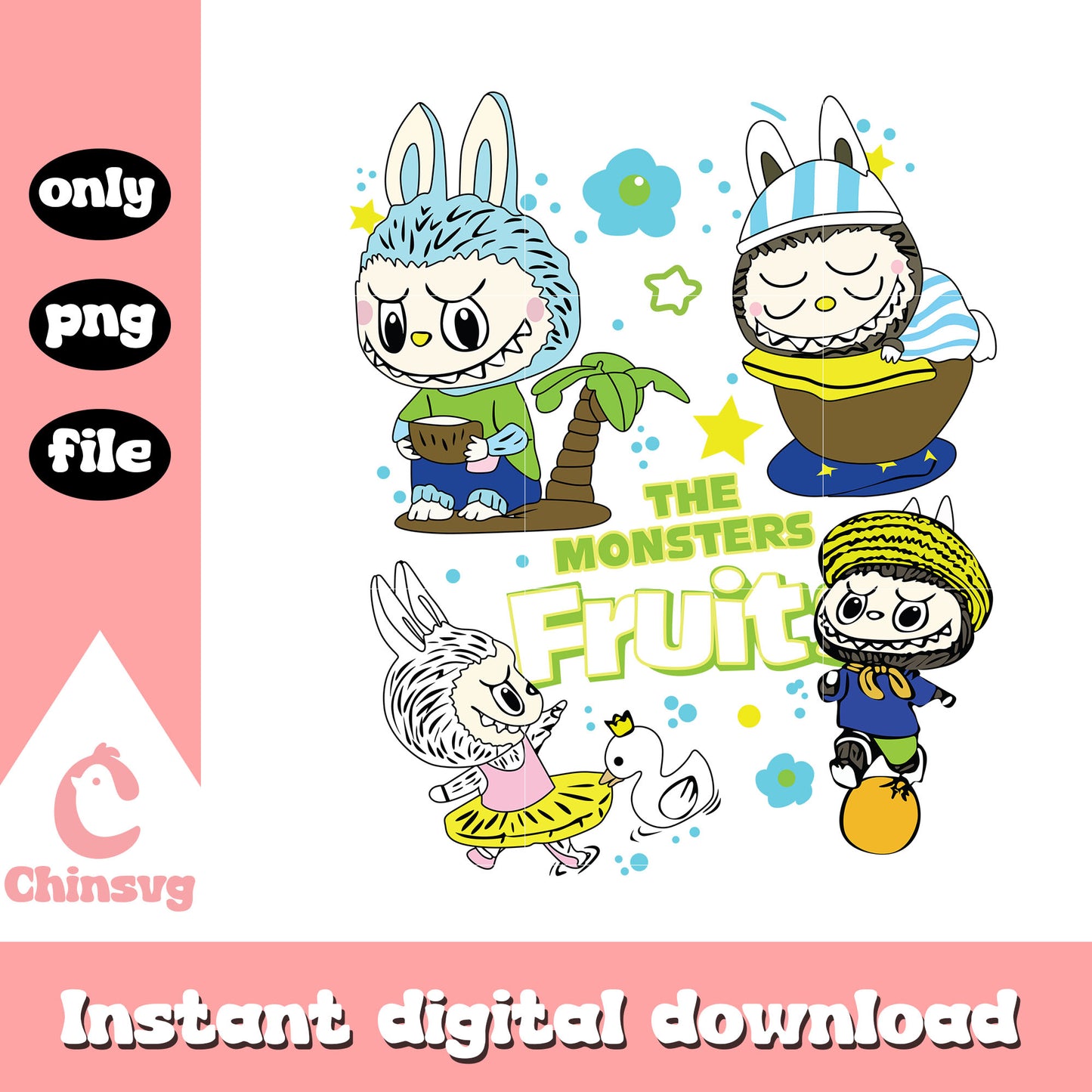 Tropical treats labubu cute doll design png, labubu the monster png