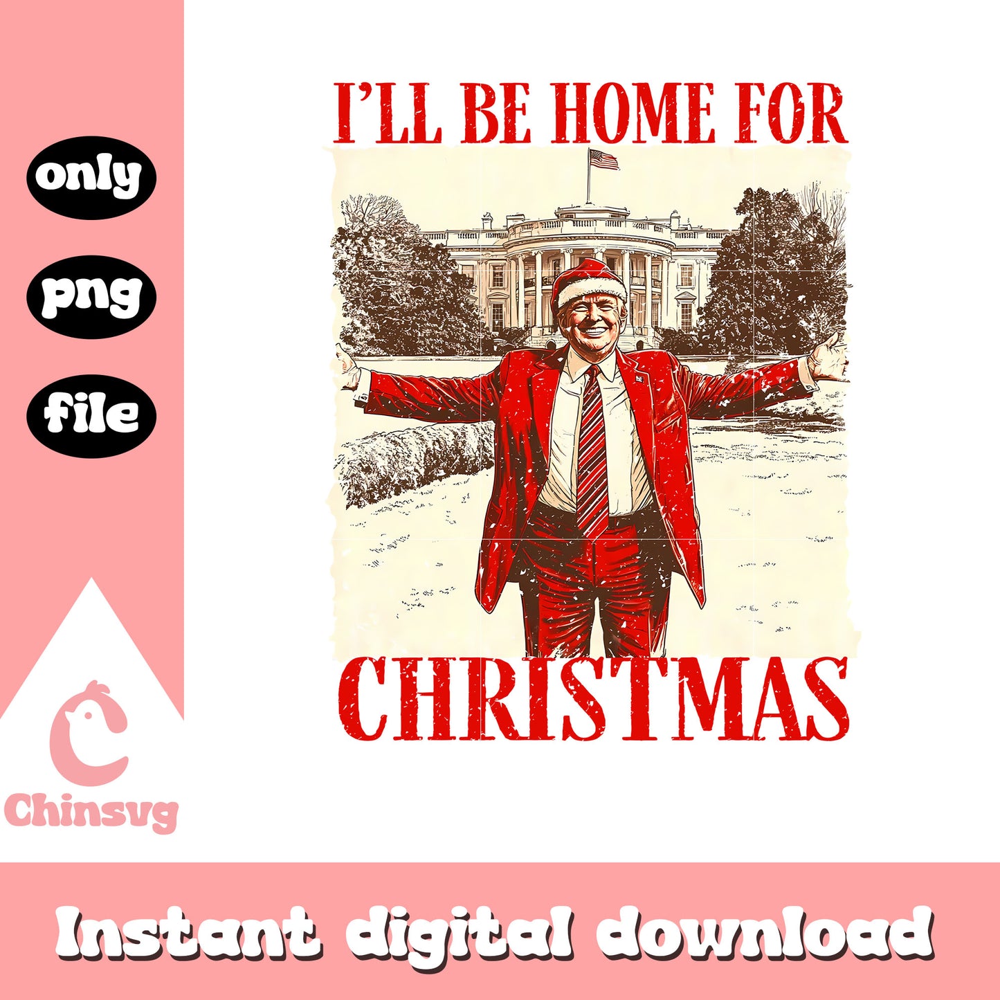 Trump i will be home for christmas quote png, trump santa png