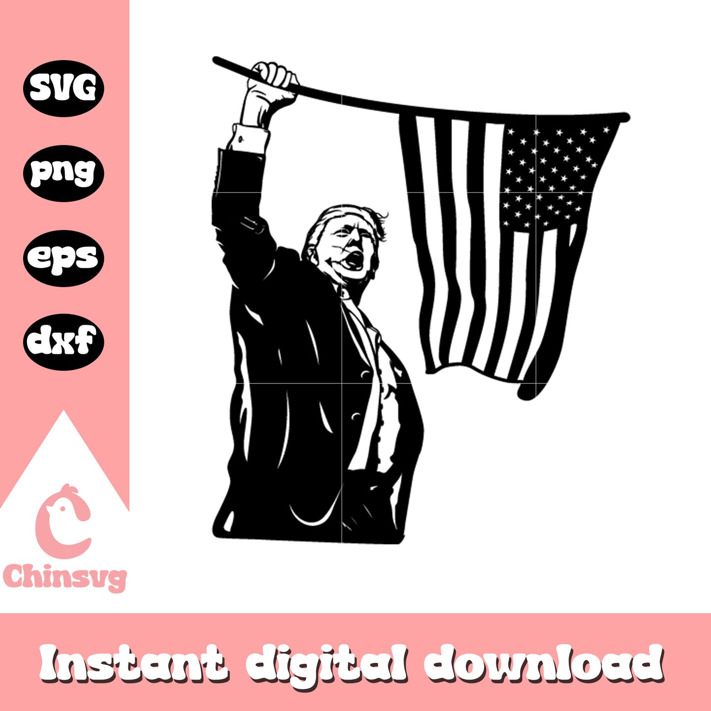 Trump hand holding flag black white svg, trump with flag svg