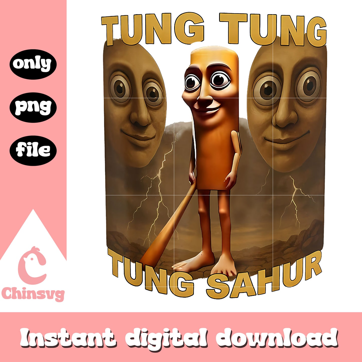 Tung tung tung sahur face design png, italian brainrot png