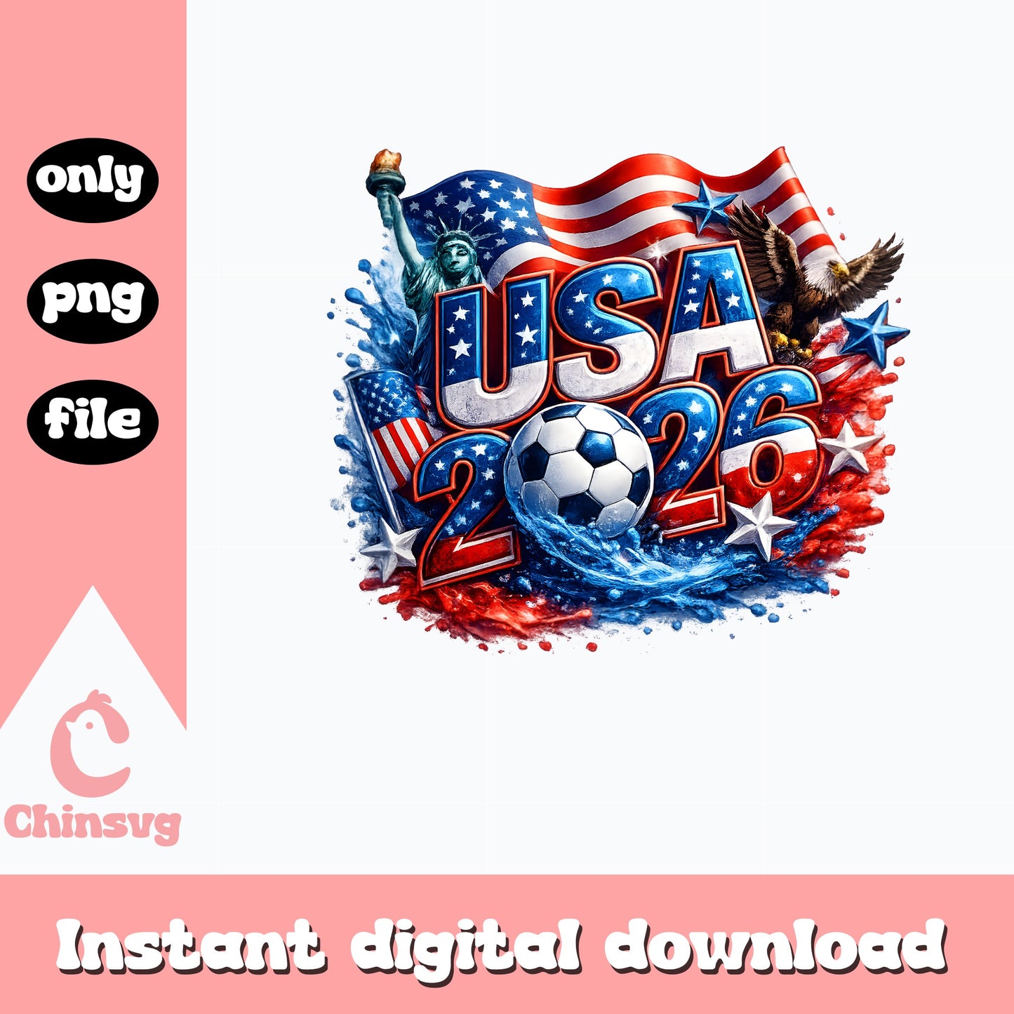 USA 2026 Soccer PNG, World Cup America Flag, Patriotic PNG