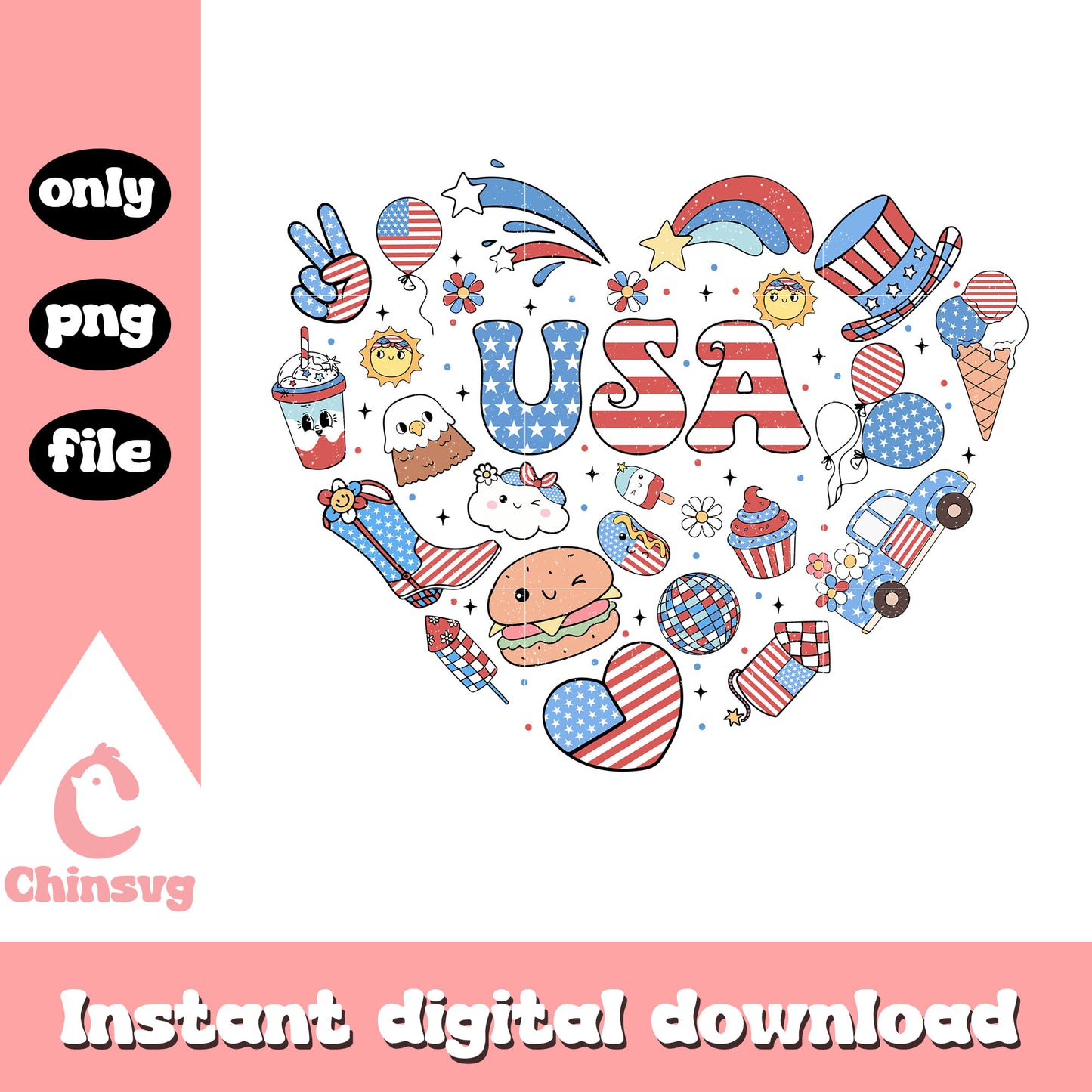 USA heart Happy 4th of July png, Fourth of July png, usa color png