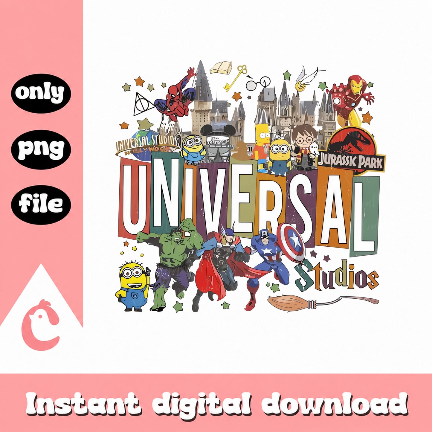 Universal Studios PNG, Theme Park Characters, Instant Download PNG