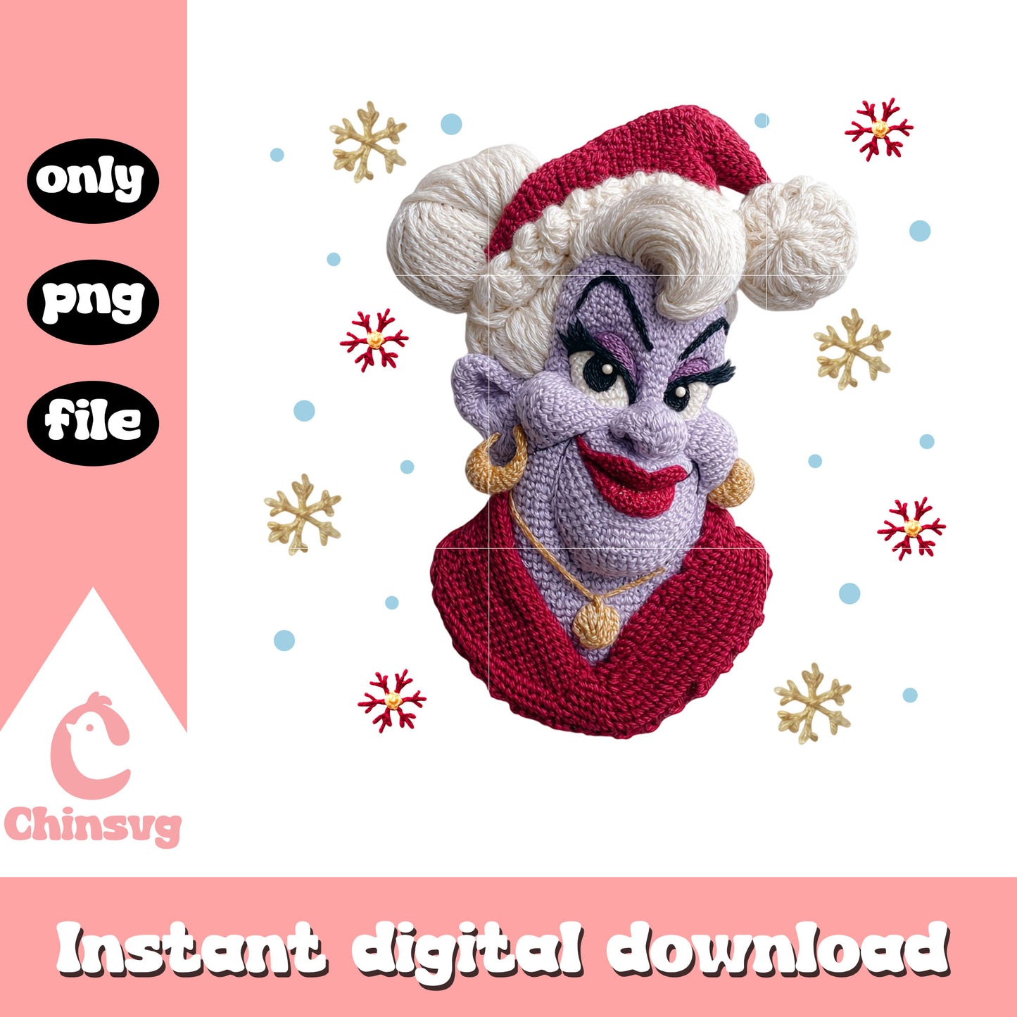Ursula christmas outfit crochet png, disney villains png