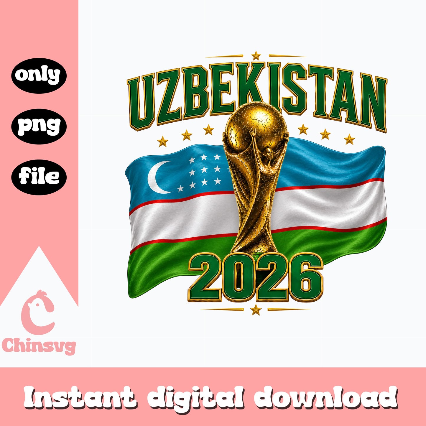 Uzbekistan World Cup 2026 PNG, Soccer Trophy Flag, Football PNG