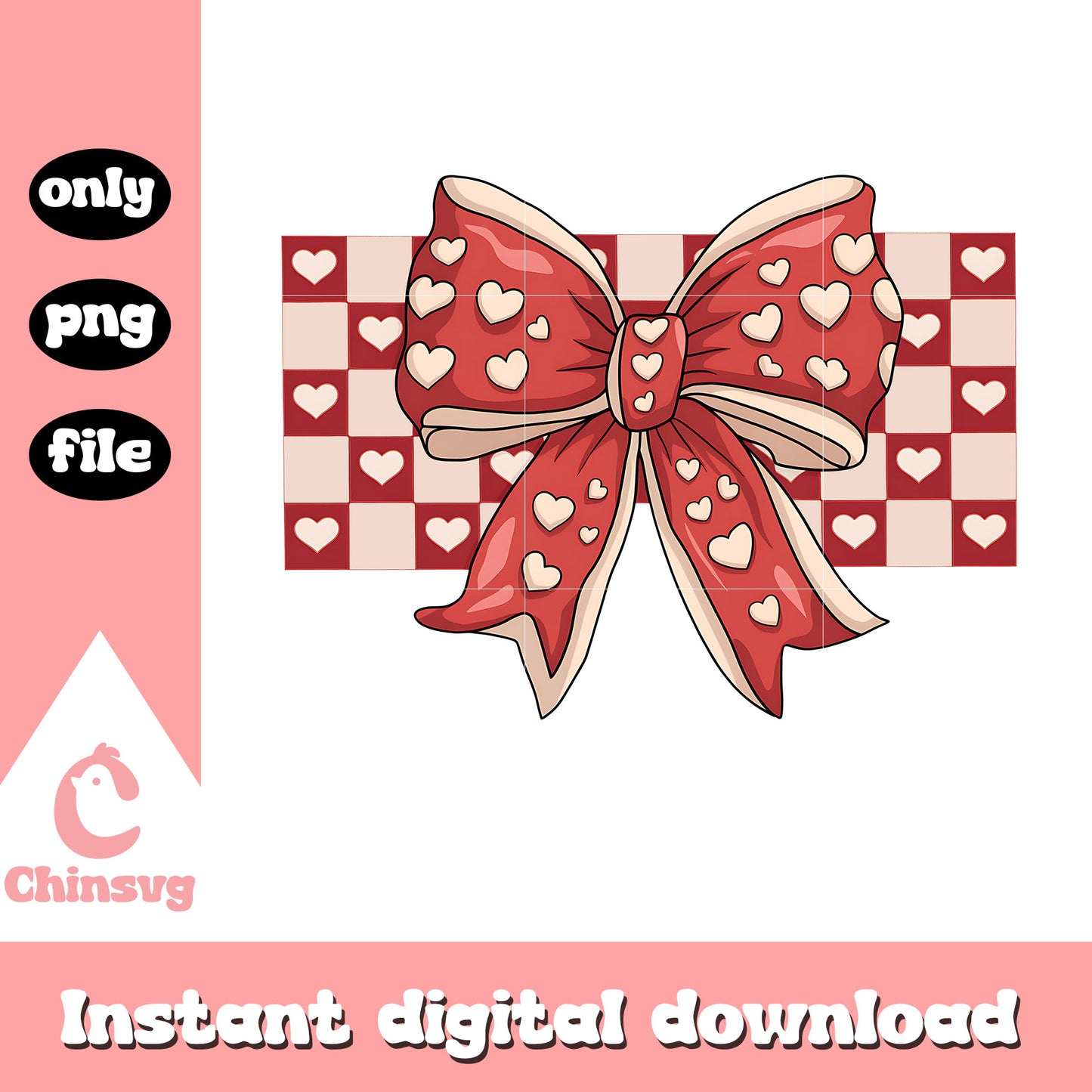 Valentine bow heart pattern png, bow png, valentine png
