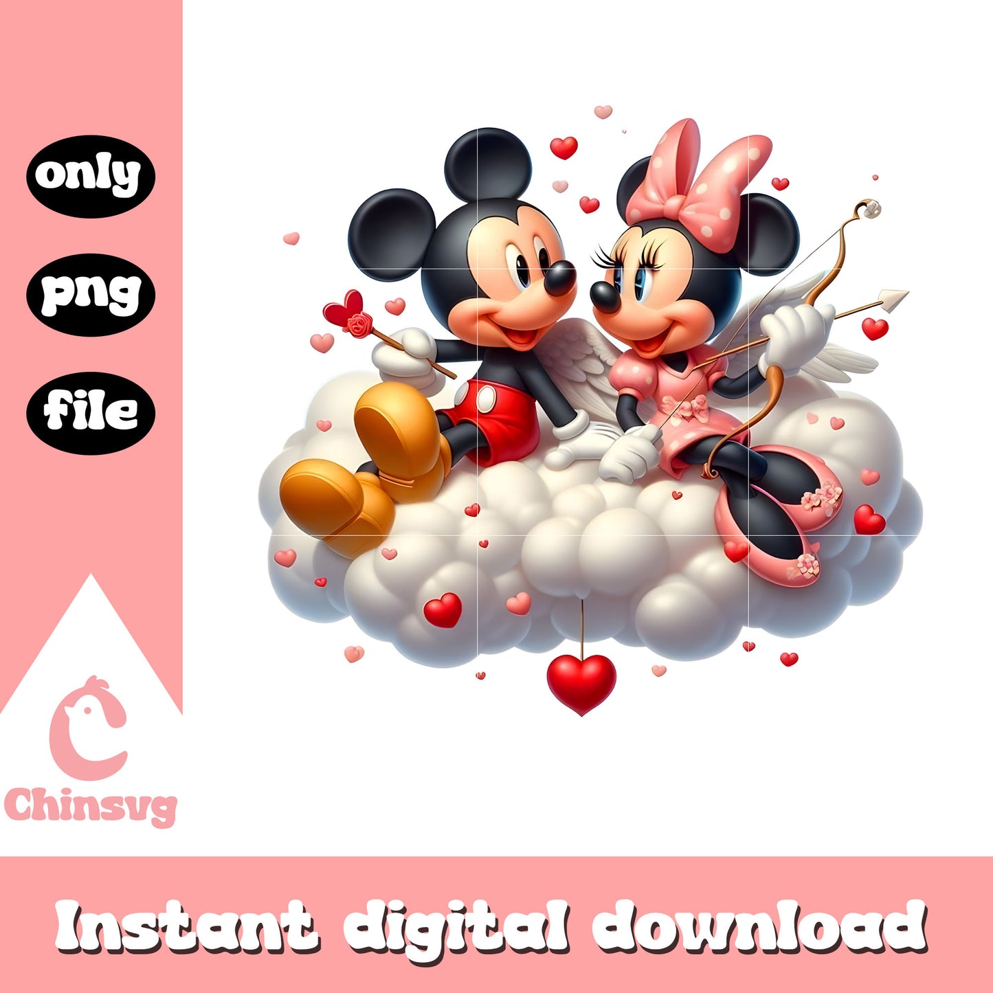 Valentine couple angel cloud png, disney valentine png