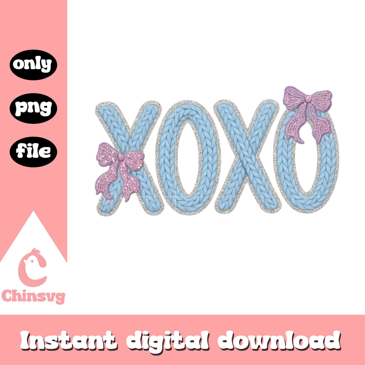 Valentine crochet blue xoxo png, design valentines day png