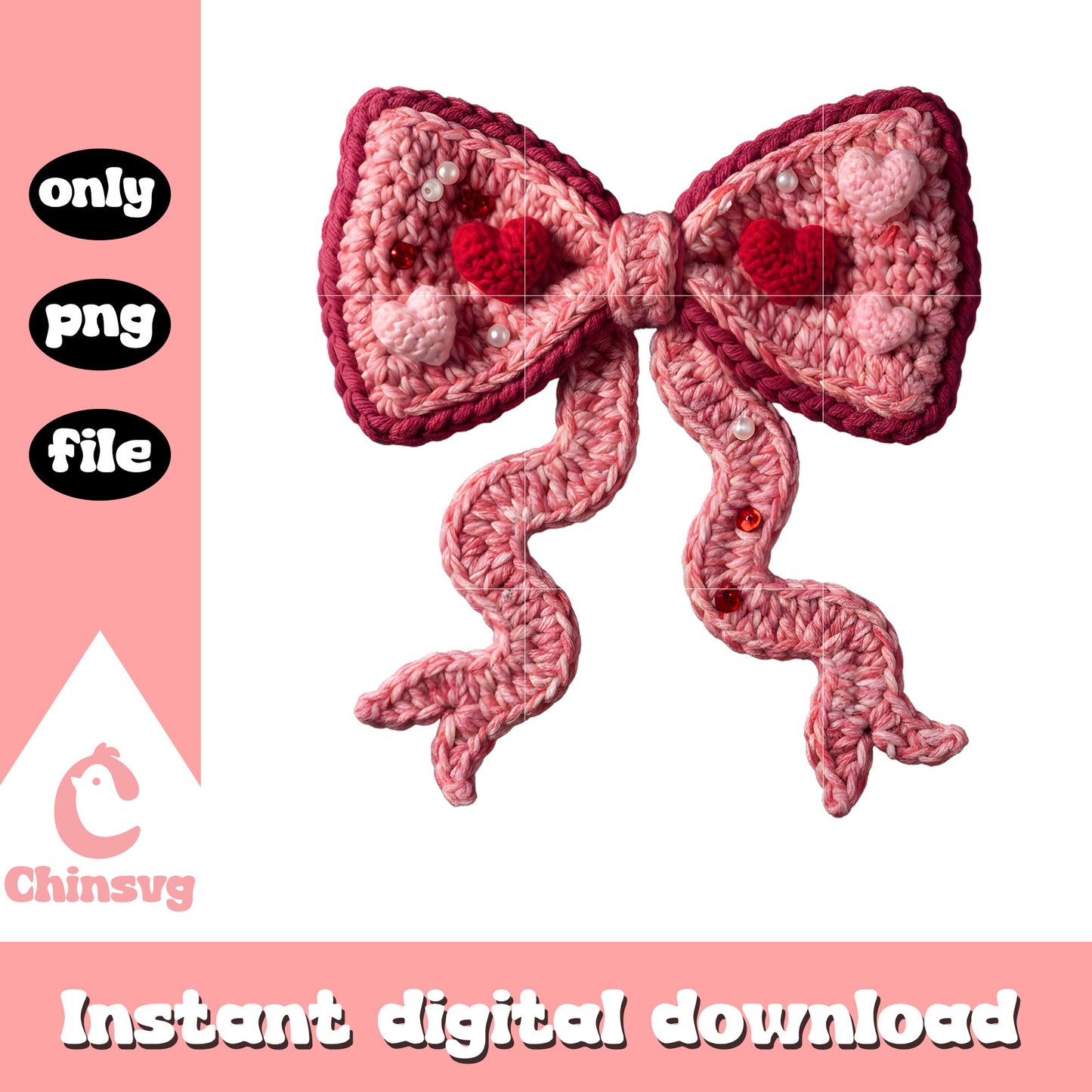 Valentine crochet custom bow png, valentines day bow png