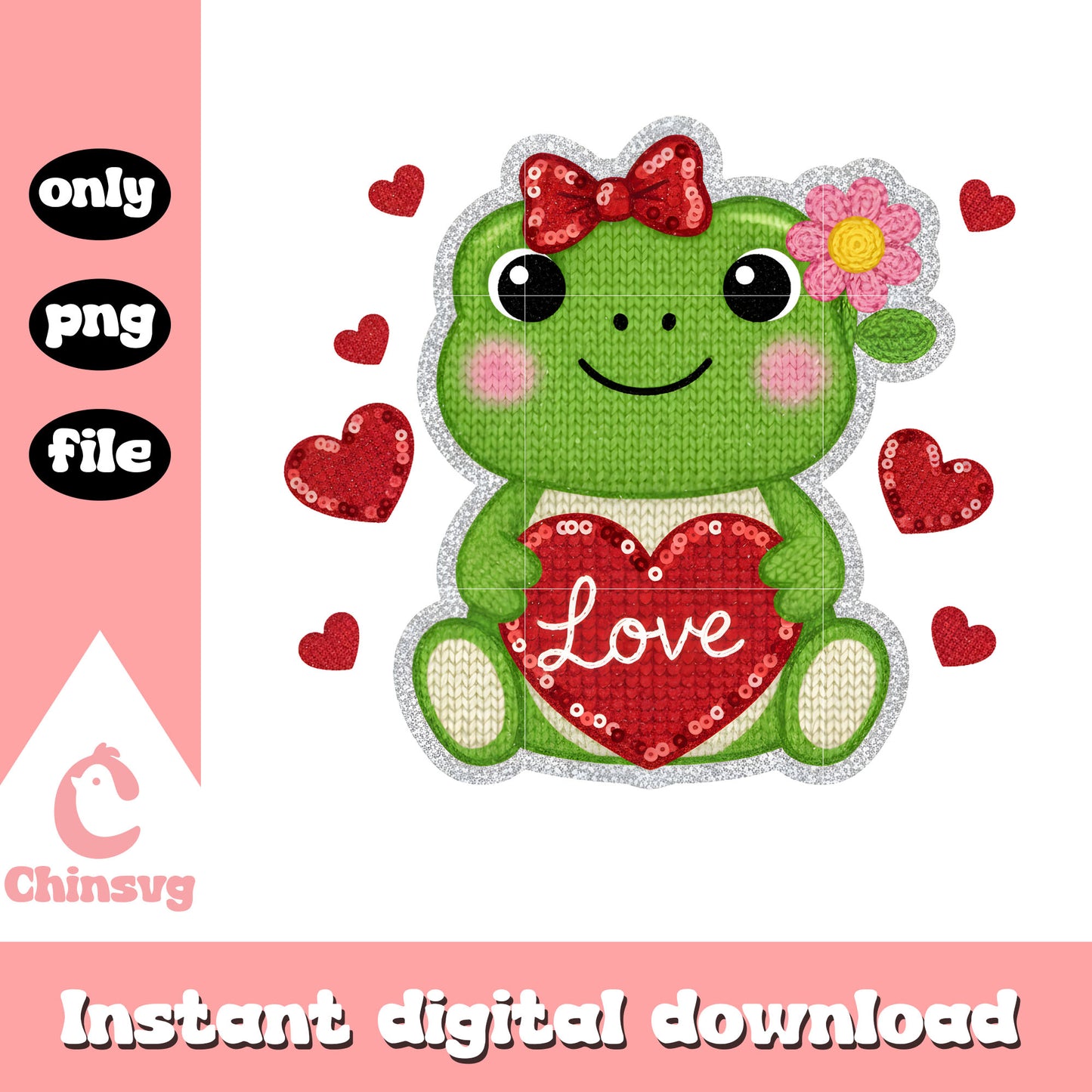 Valentine crochet frog hearts png, valentines day frog png