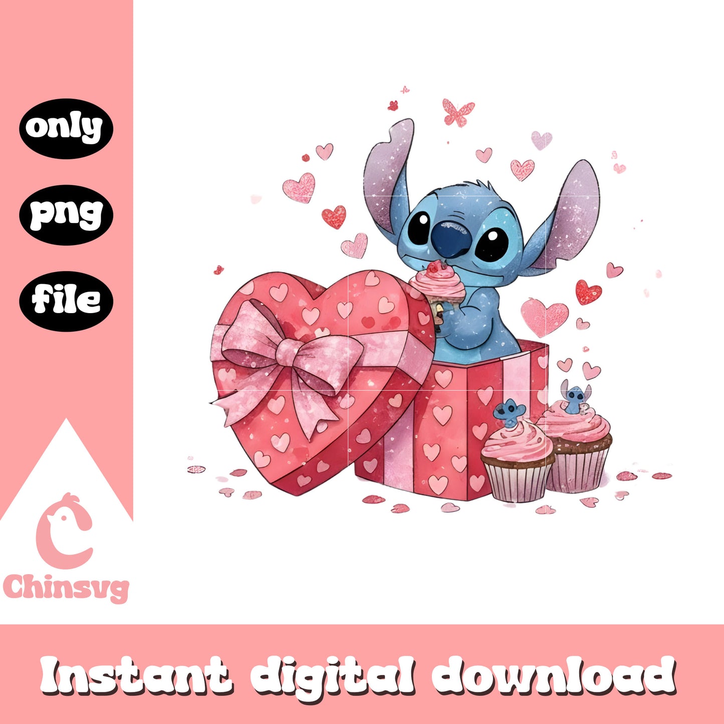 Valentine gifts cake stitch png, stitch valentines day png