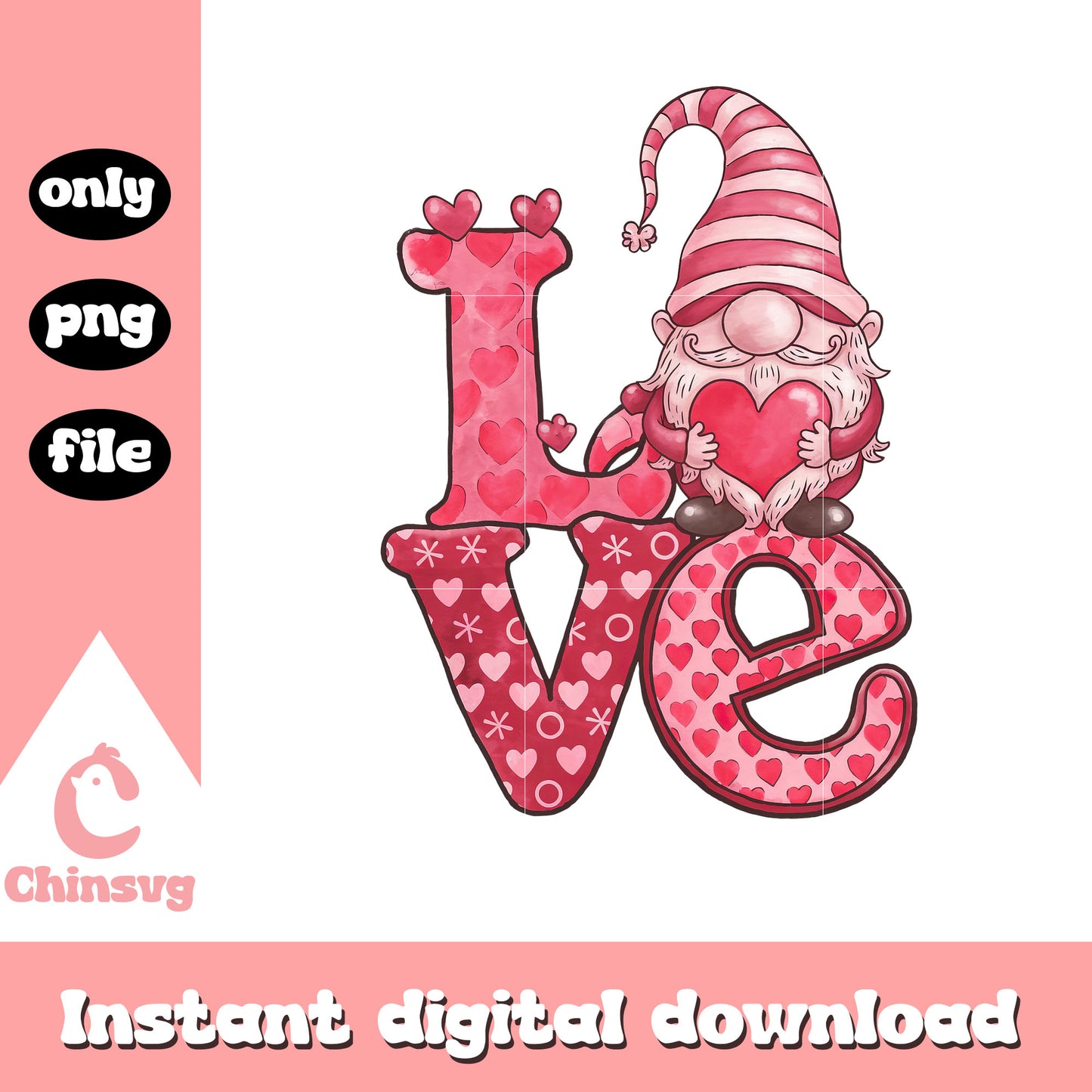 Valentine gnome hearts love png, gnomes valentines png