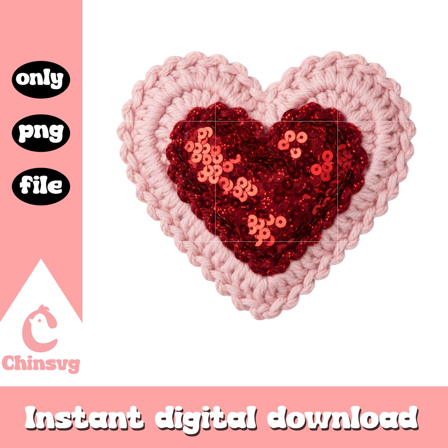Valentine heart glitter crochet png, valentines hearts png