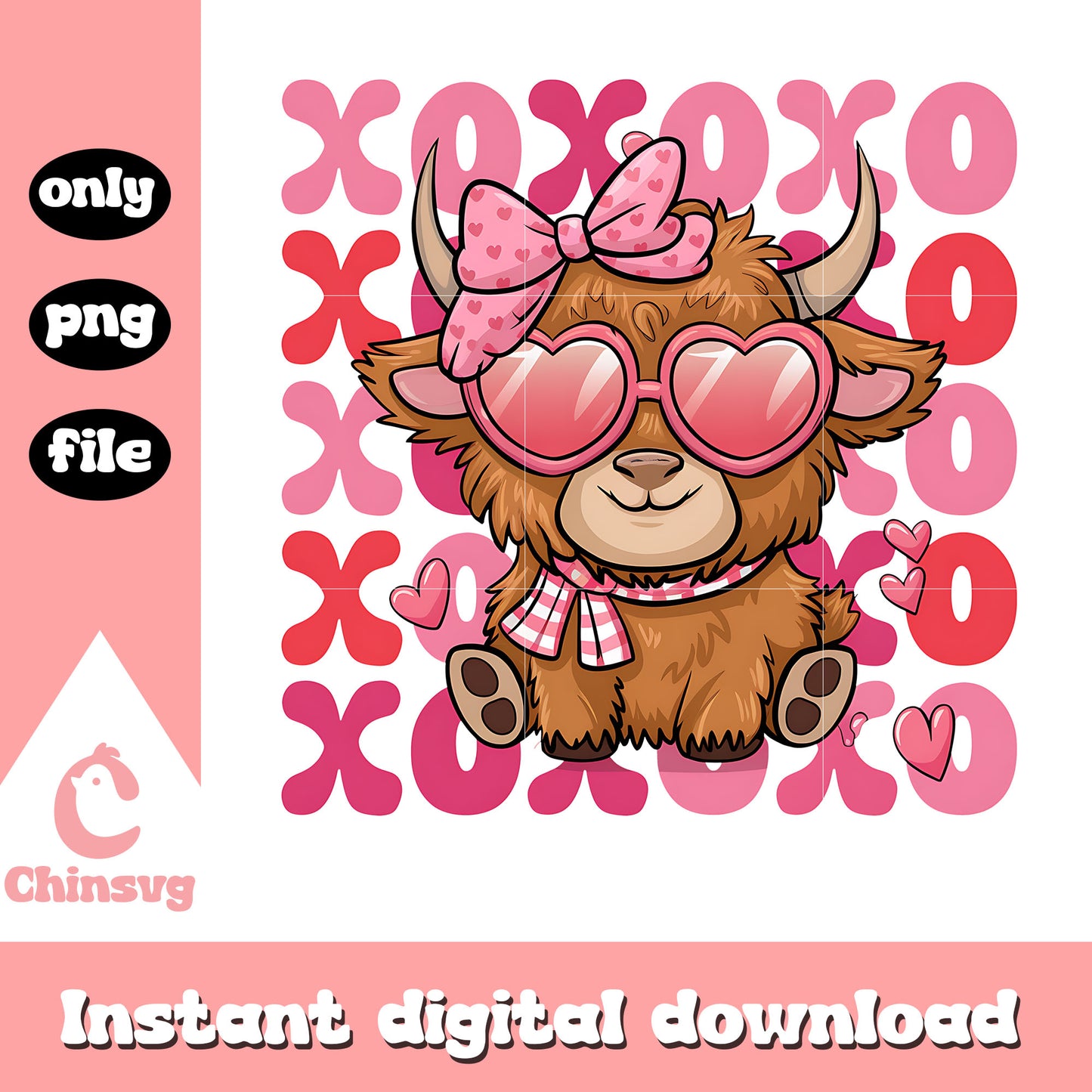 Valentine heifer highland cow xoxo png, xoxo png, valentine png