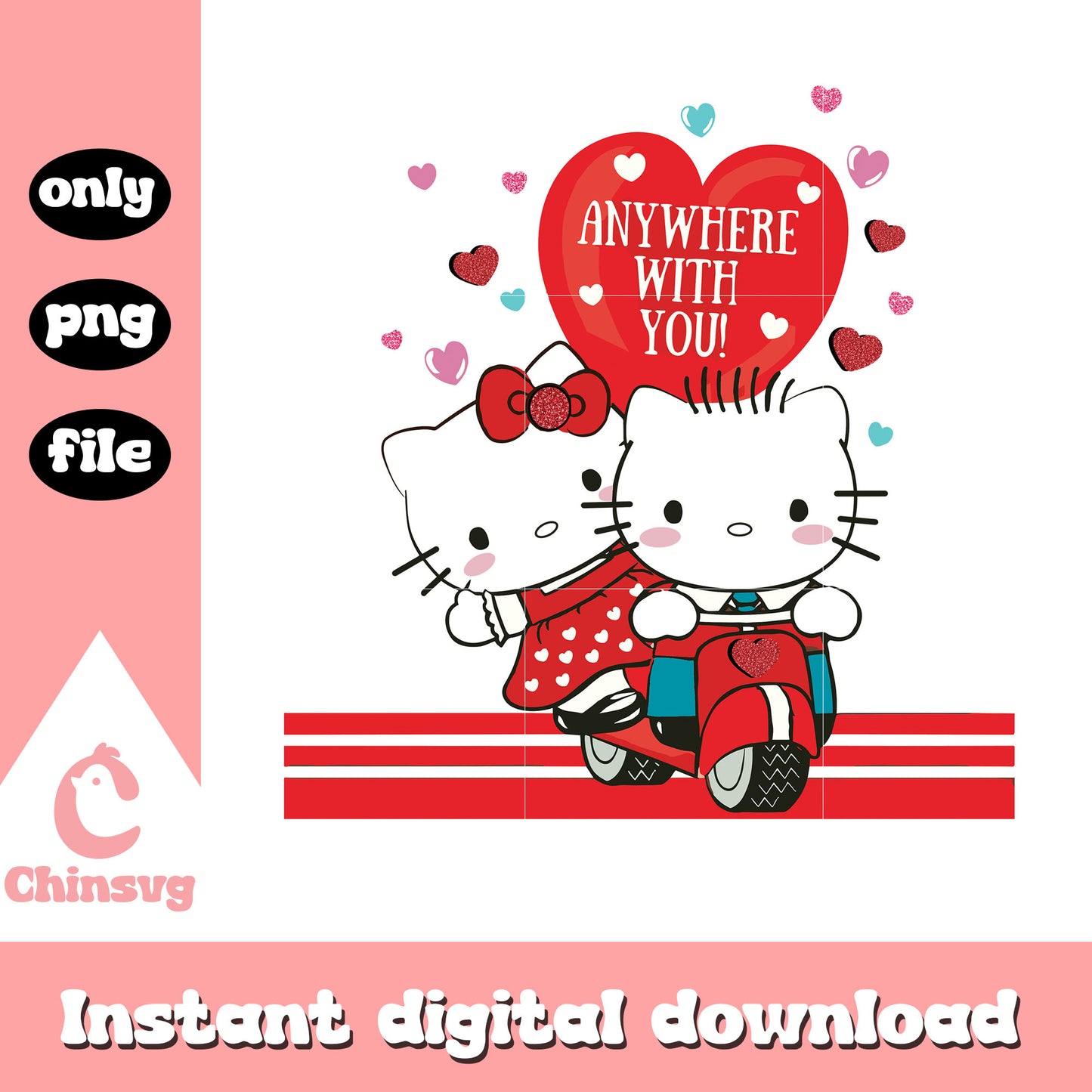 Valentine kitty motorbike love png, valentines hello kitty png