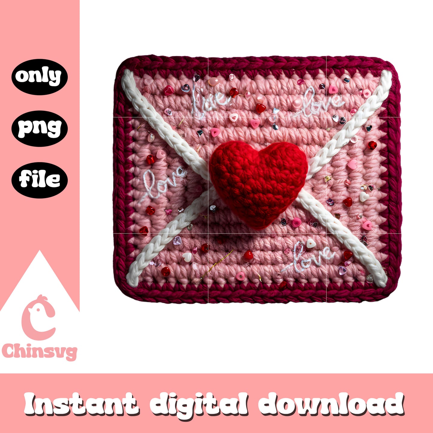 Valentine letter heart crochet png, valentine's day letter png