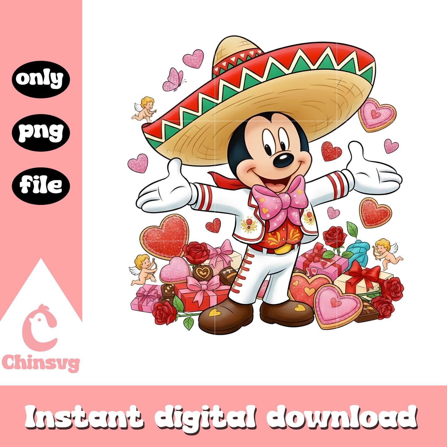 Valentine mexican mickey gifts png, disney valentines png