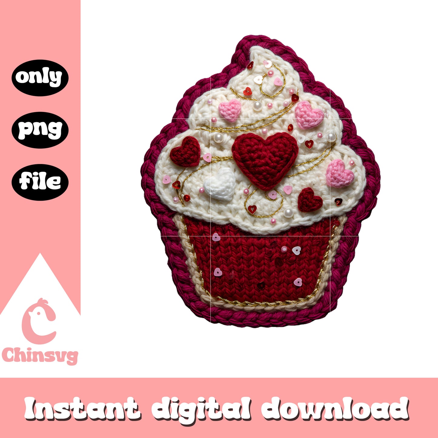 Valentine red cream crochet png, valentines ice cream png