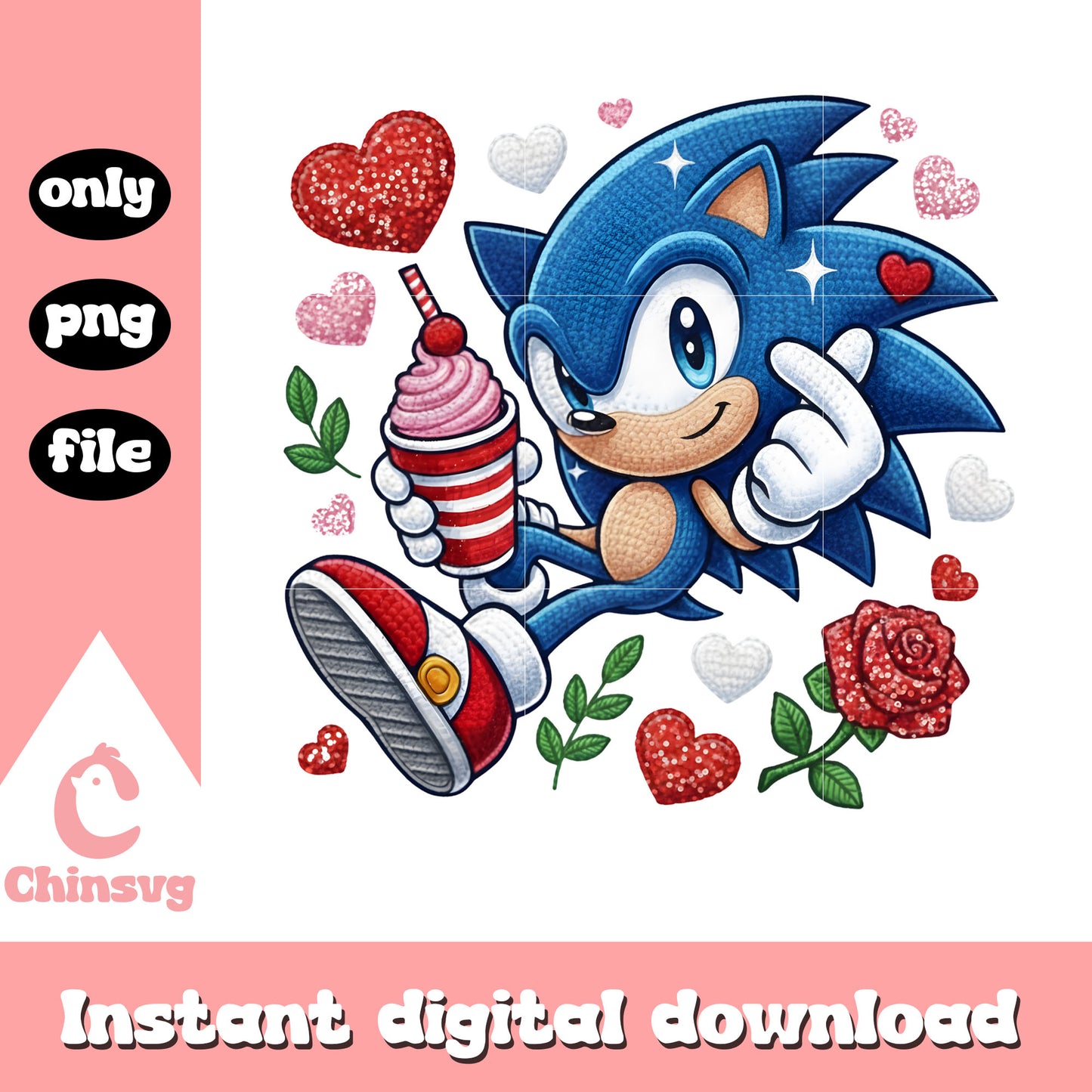 Valentine sonic cake crochet png, sonic valentines day png