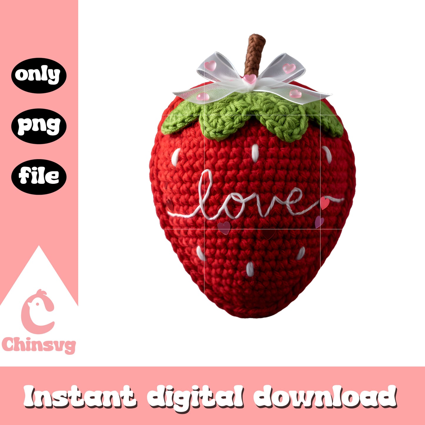 Valentine strawberry love crochet png, strawberry valentine png