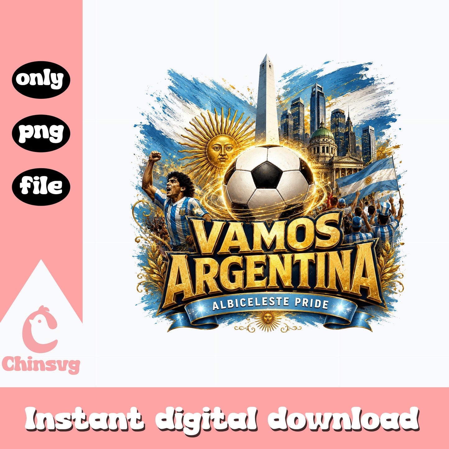 Vamos Argentina Soccer PNG, Albiceleste Pride Football PNG, Argentina Flag PNG