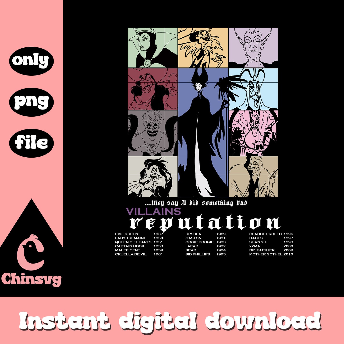 Villains reputation witch movies design png, disney witches png