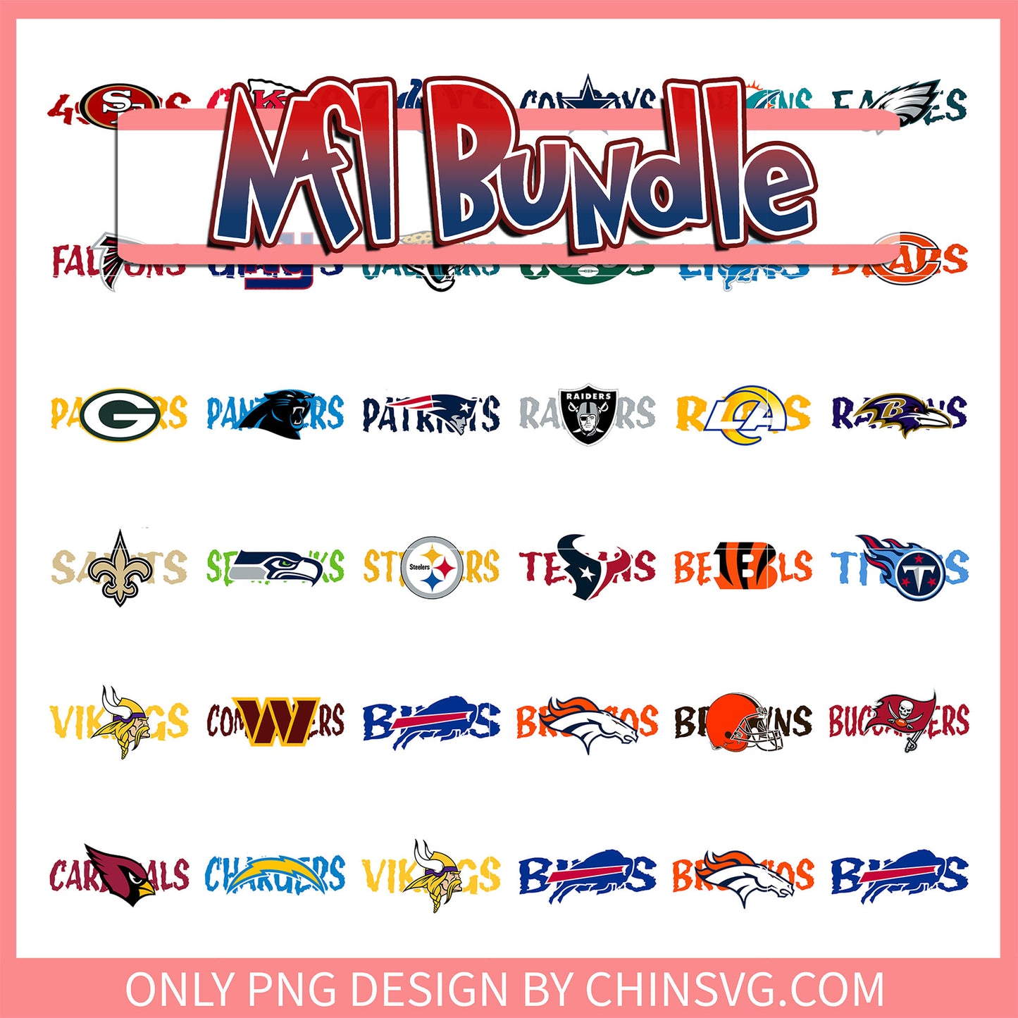 Vintage 32 nfl name teams bundle png, 32 nfl teams png