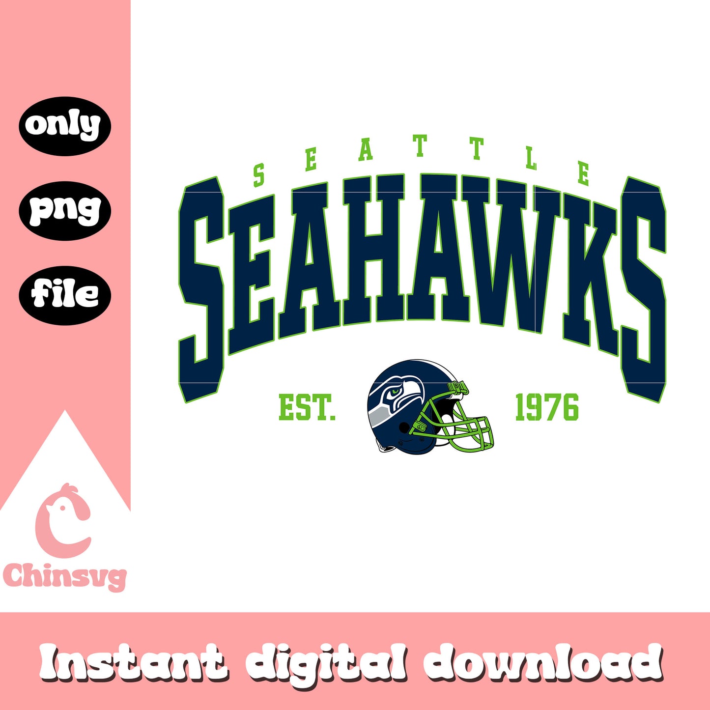 Vintage Seattle Seahawks est 1976 football design svg, rugby football svg