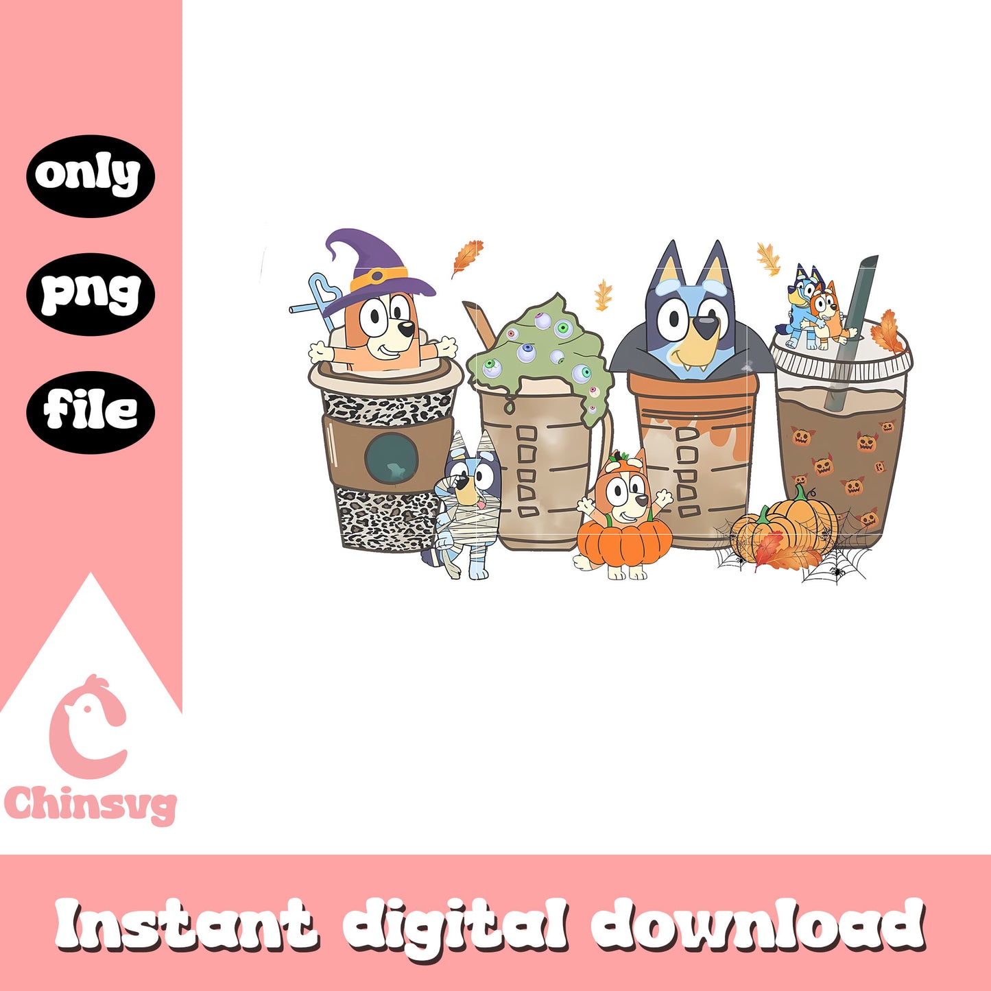 Vintage autumn Bluey coffee halloween png, bluey halloween png