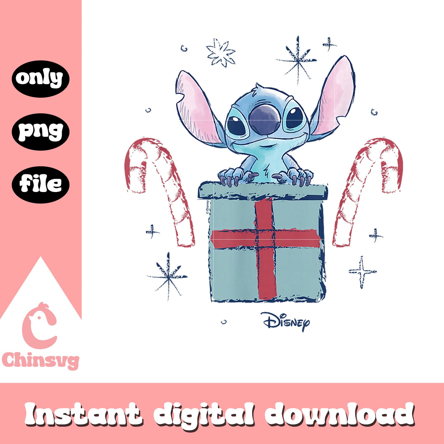 Vintage christmas candy cane disney stitch png, stitch disney png