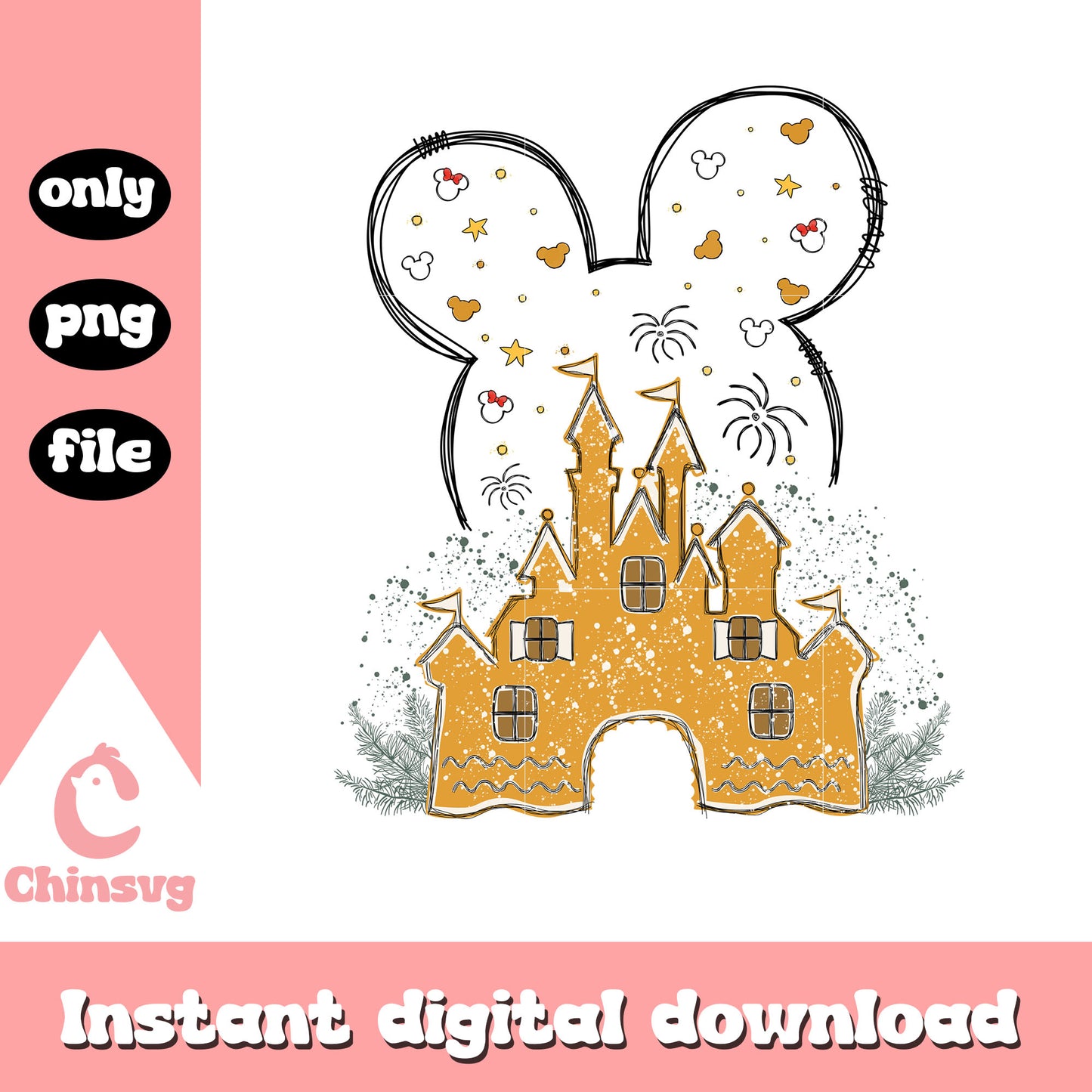 Vintage christmas castle disney mickey png, mickey mouse png