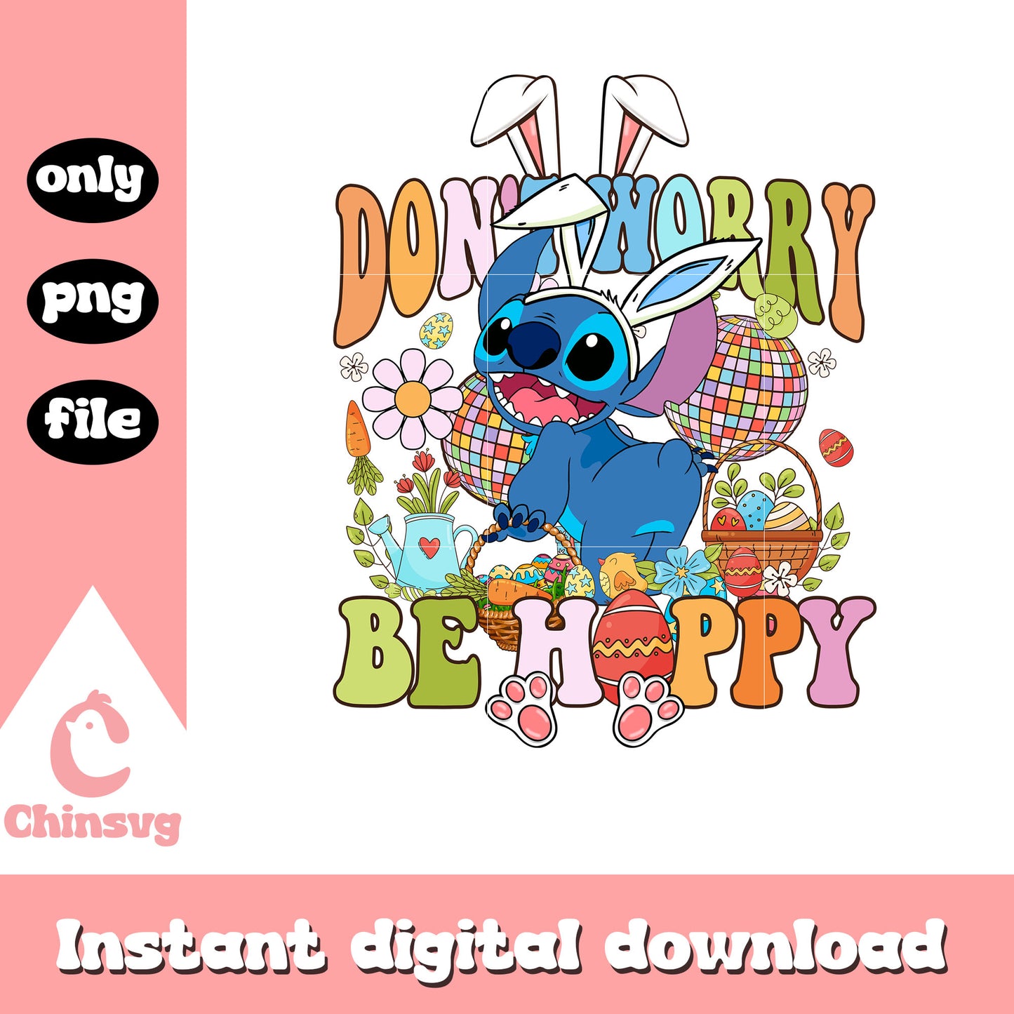Vintage easter day stitch be hoppy png, easter eggs png, stitch png