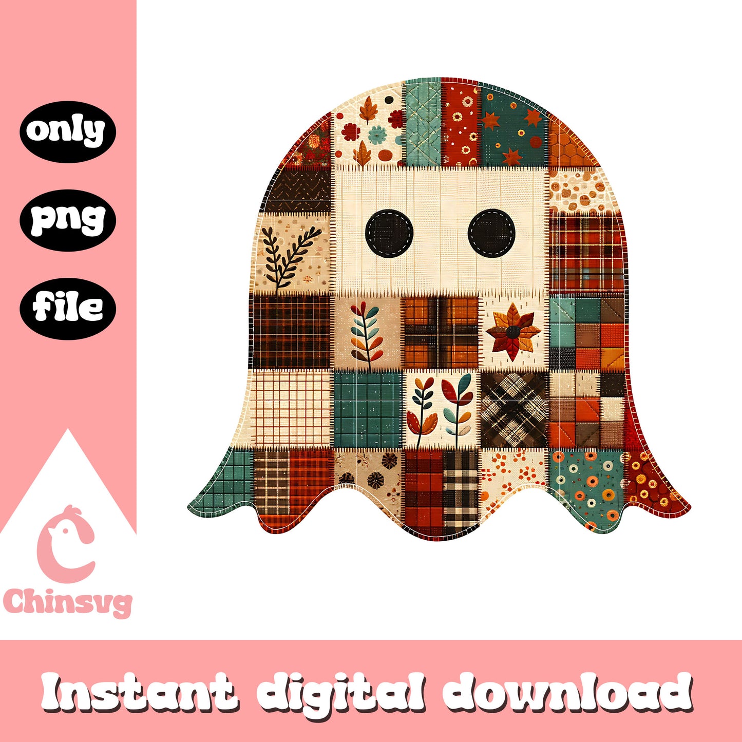 Vintage floral patchwork halloween ghost png, spooky halloween png