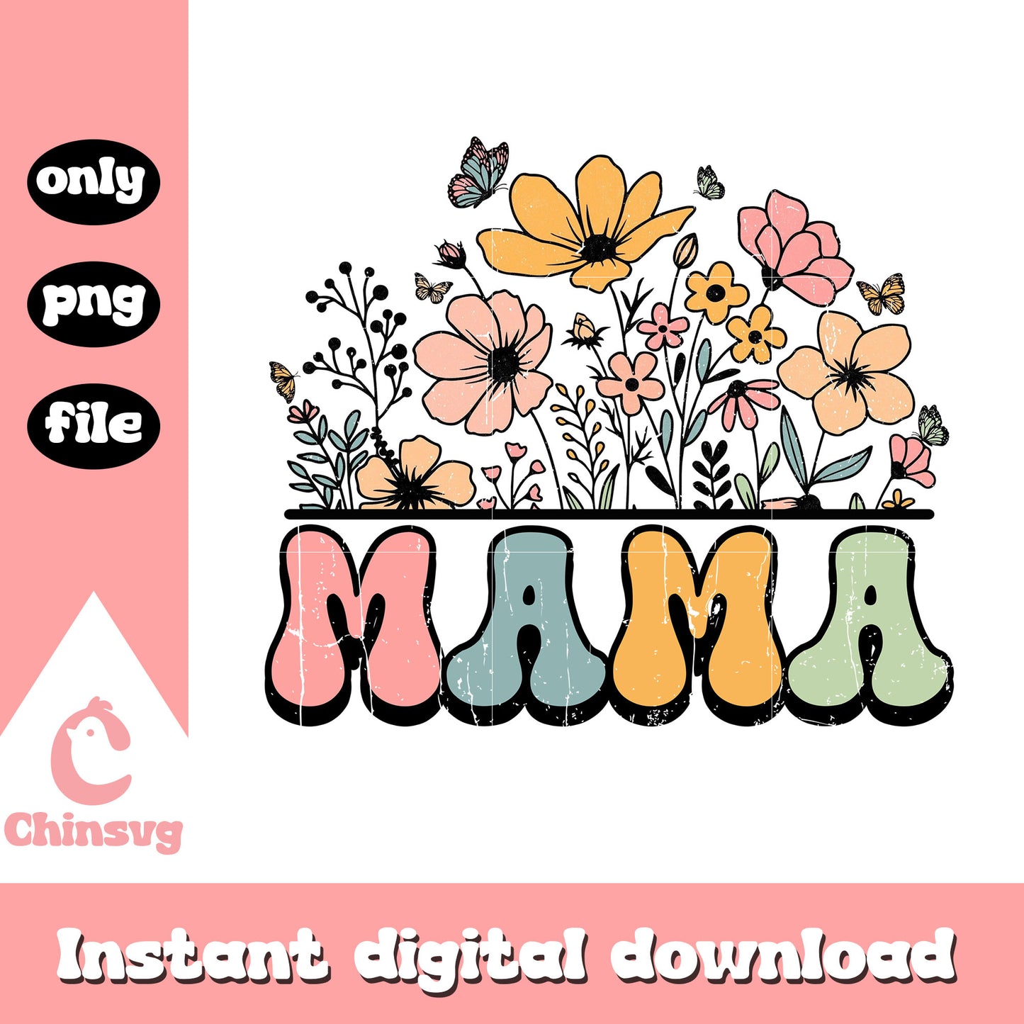 Vintage flowers mama deisgn png, mama png, flowers png