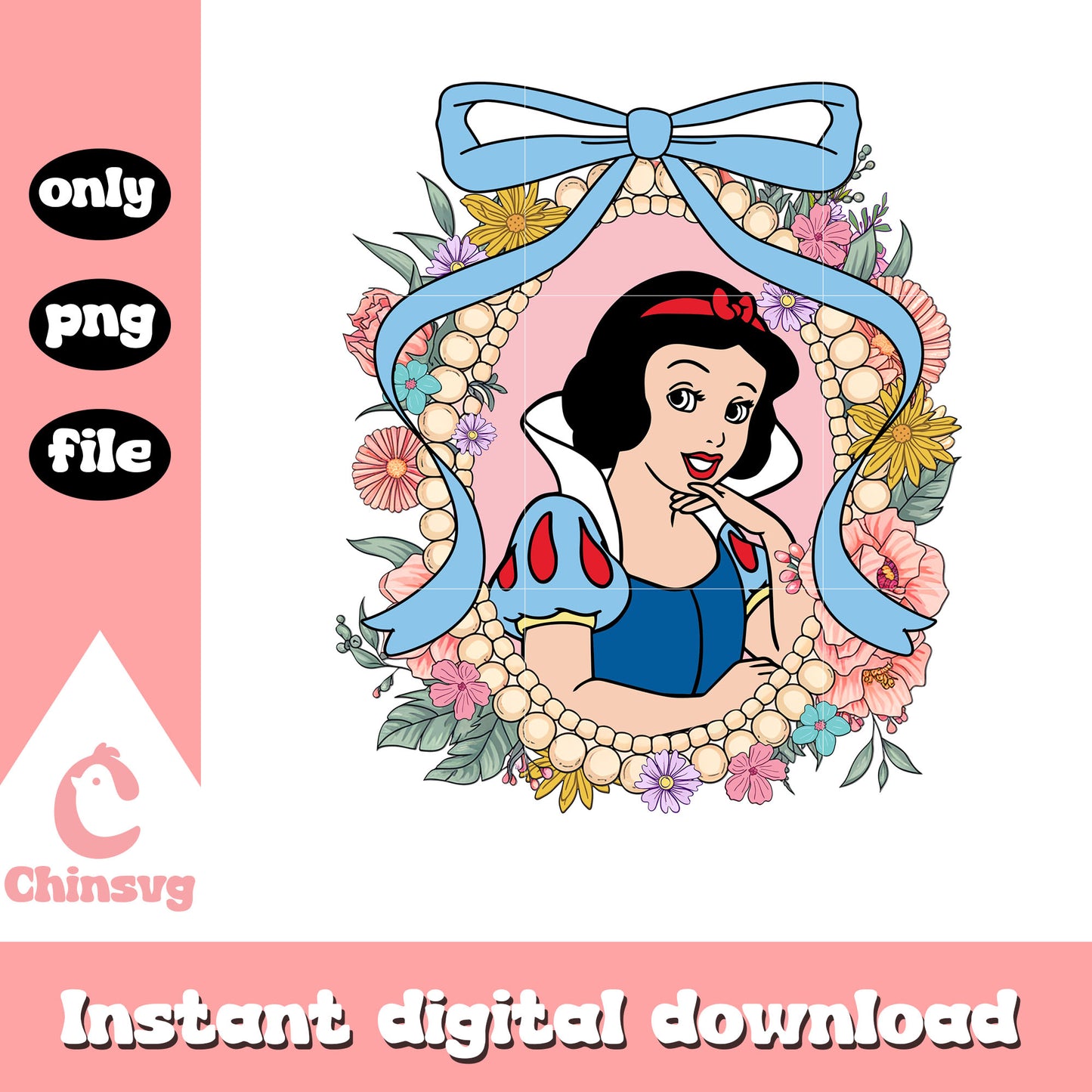 Vintage flowers mirror snow white png, princess disney png
