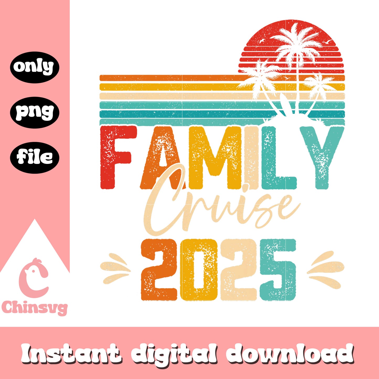 Vintage font family cruise 2025 png, family cruise png, vintage png