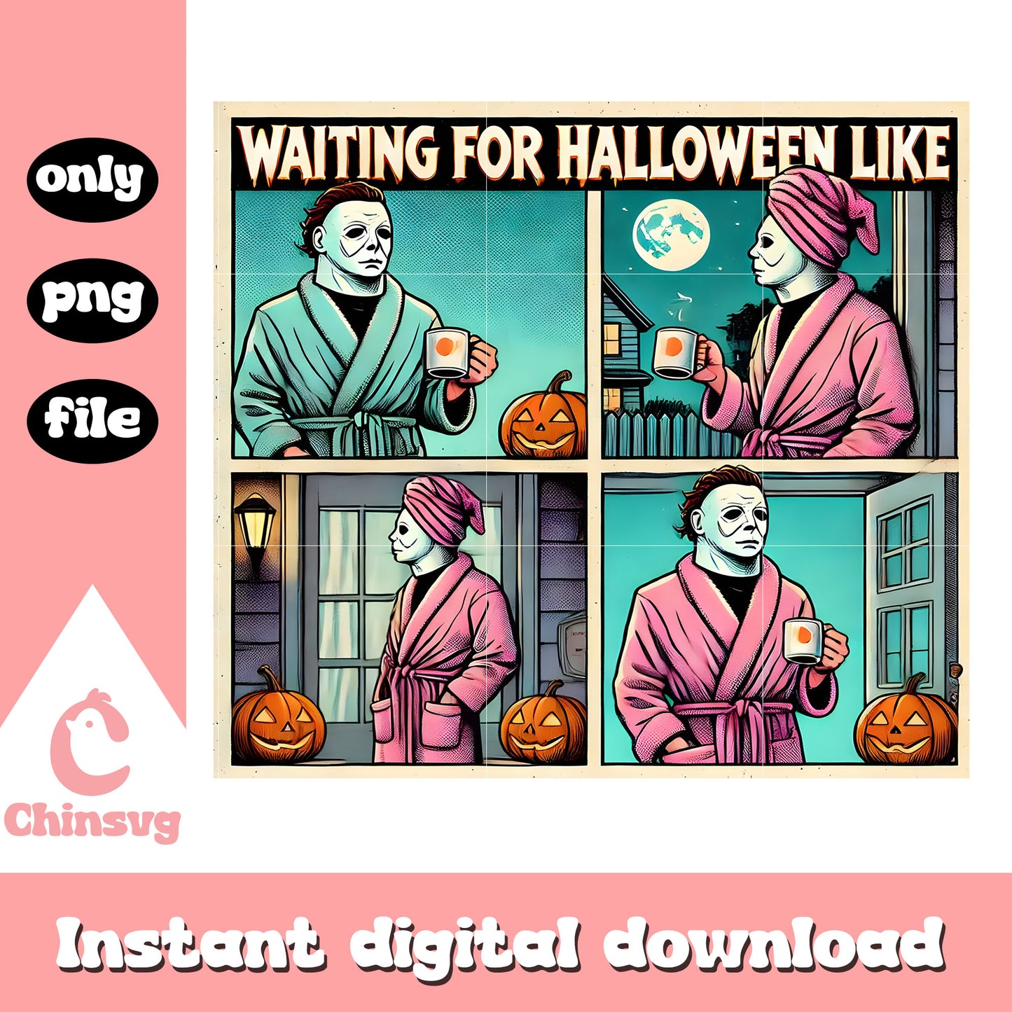 Vintage frame jason waiting for halloween like png, vintage jason png
