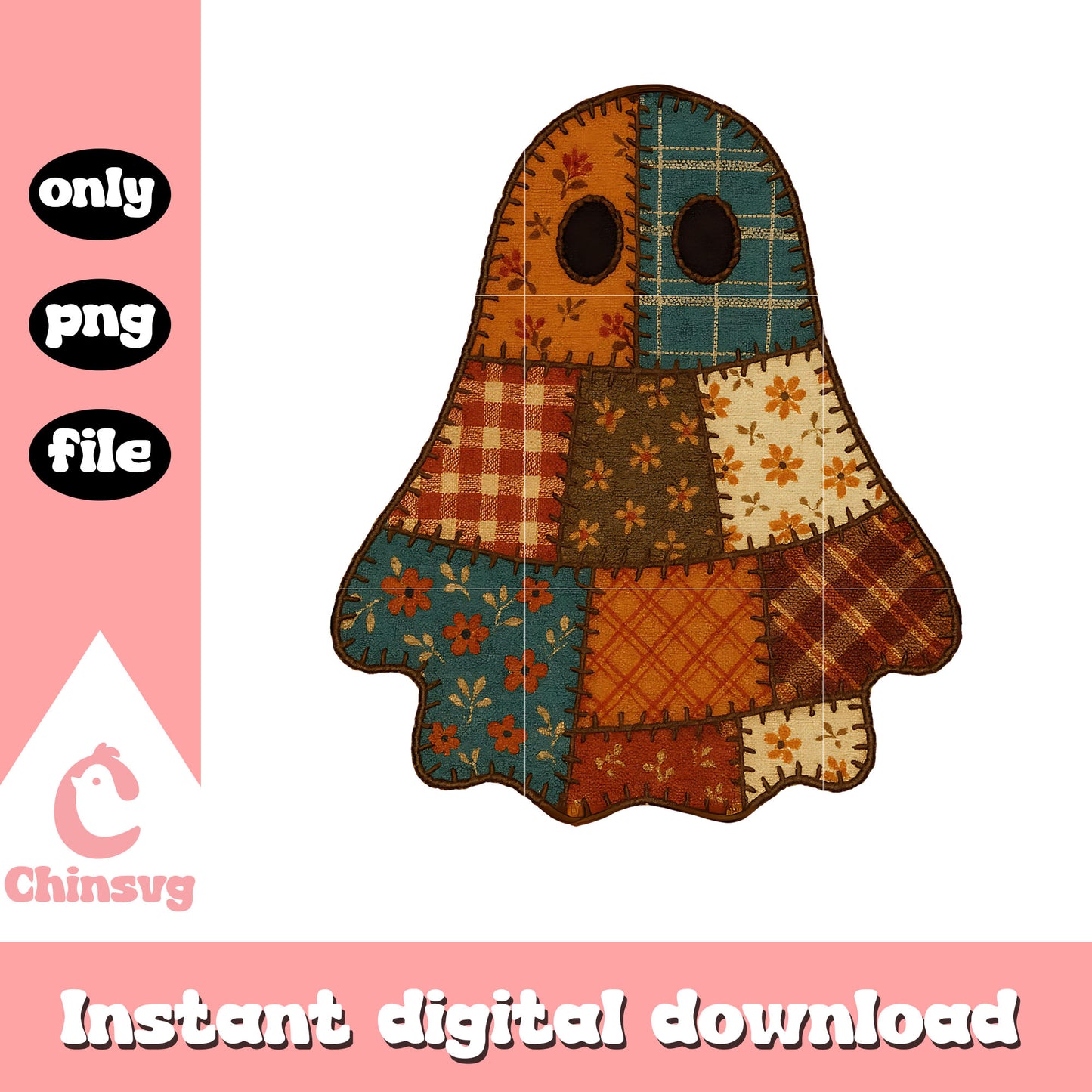 Vintage halloween ghost patchwork design png, horror ghost png