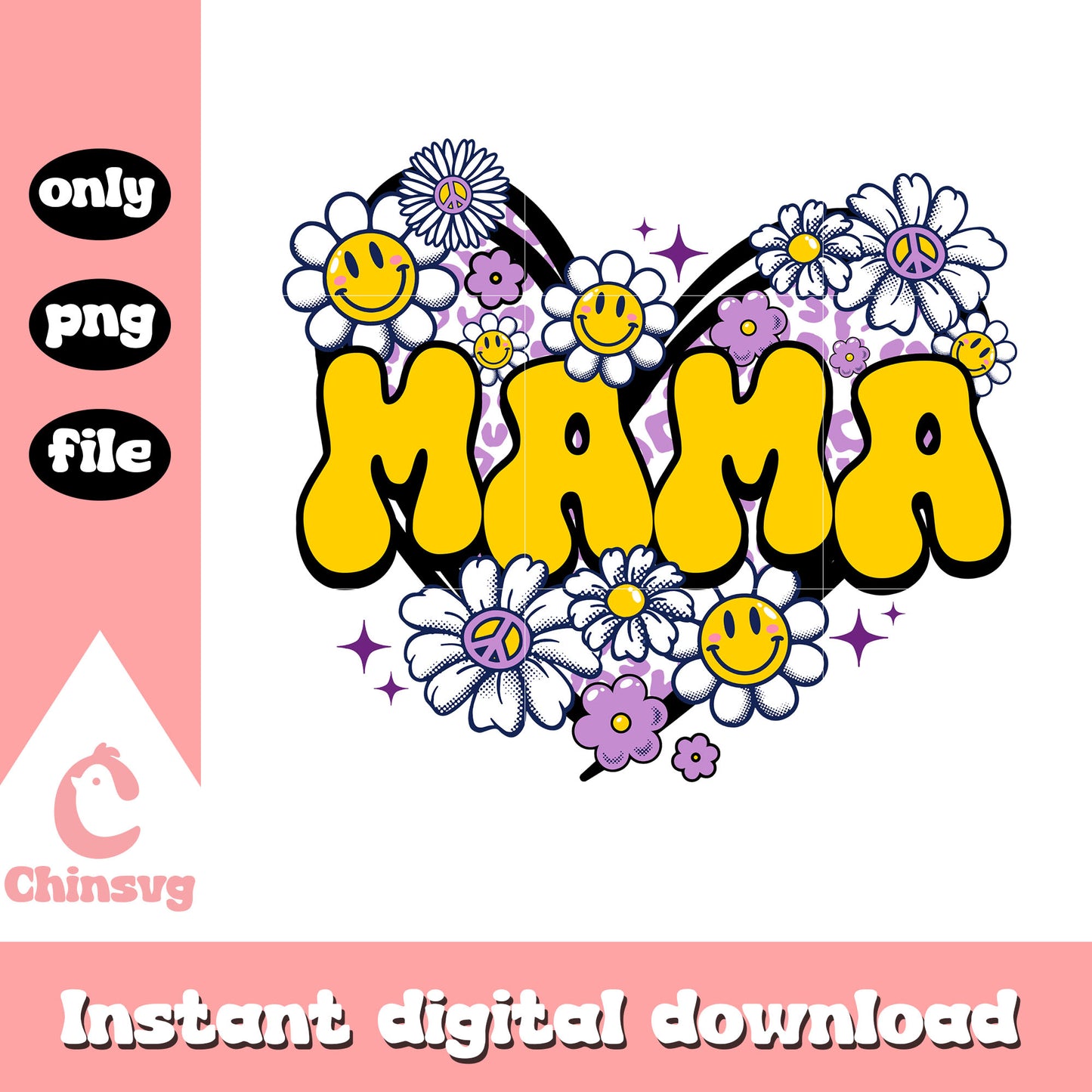 Vintage mama floral heart design png, mama png, flowers png