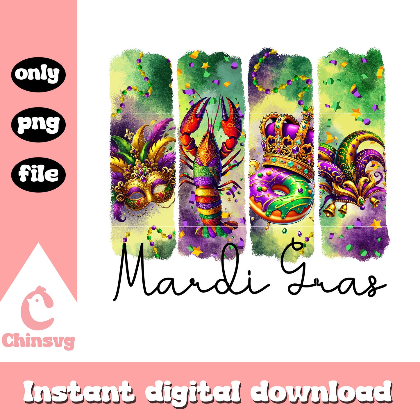 Vintage mardi gras symbol design png, mardi gras beads png