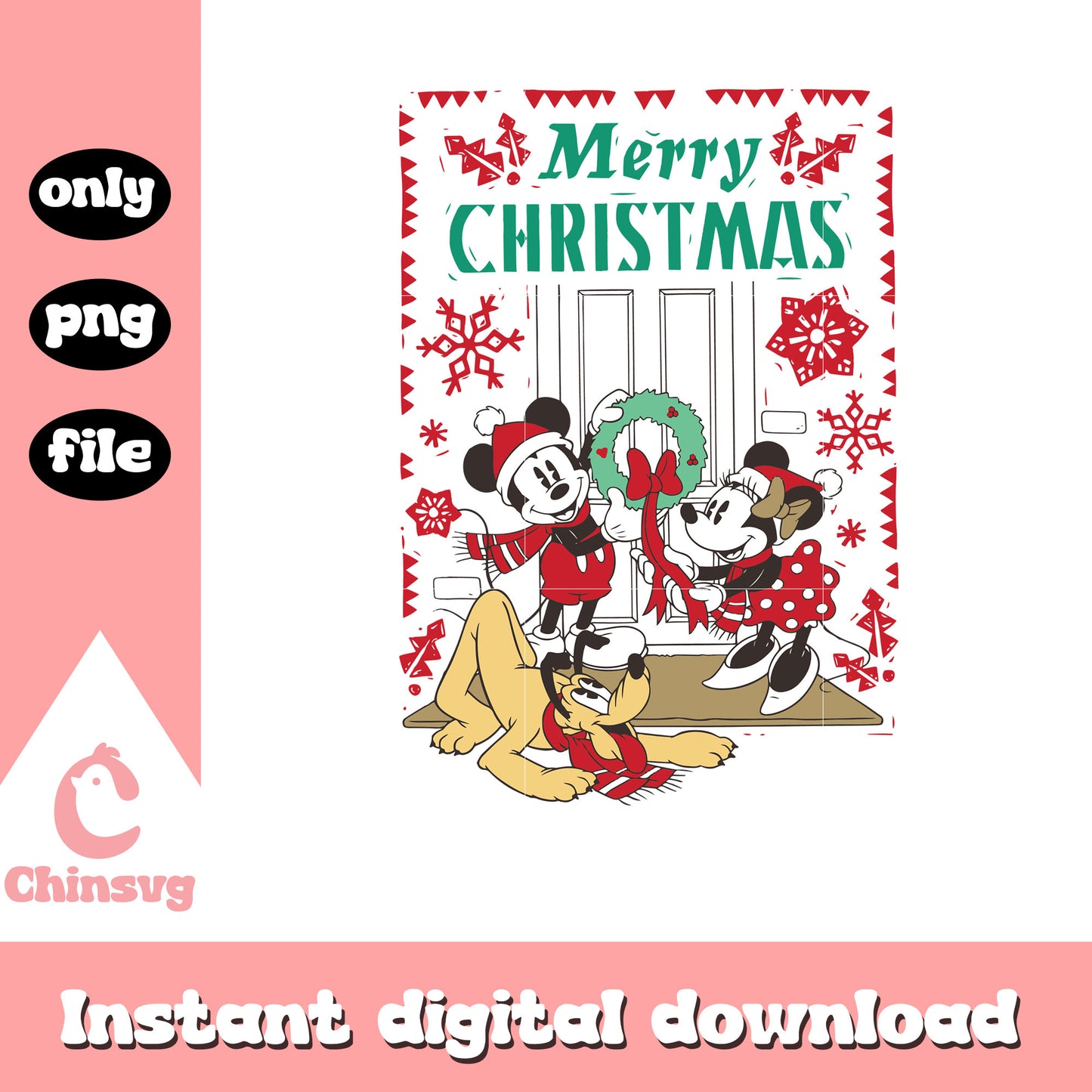 Vintage mickey friends merry christmas design png, mickey friends png