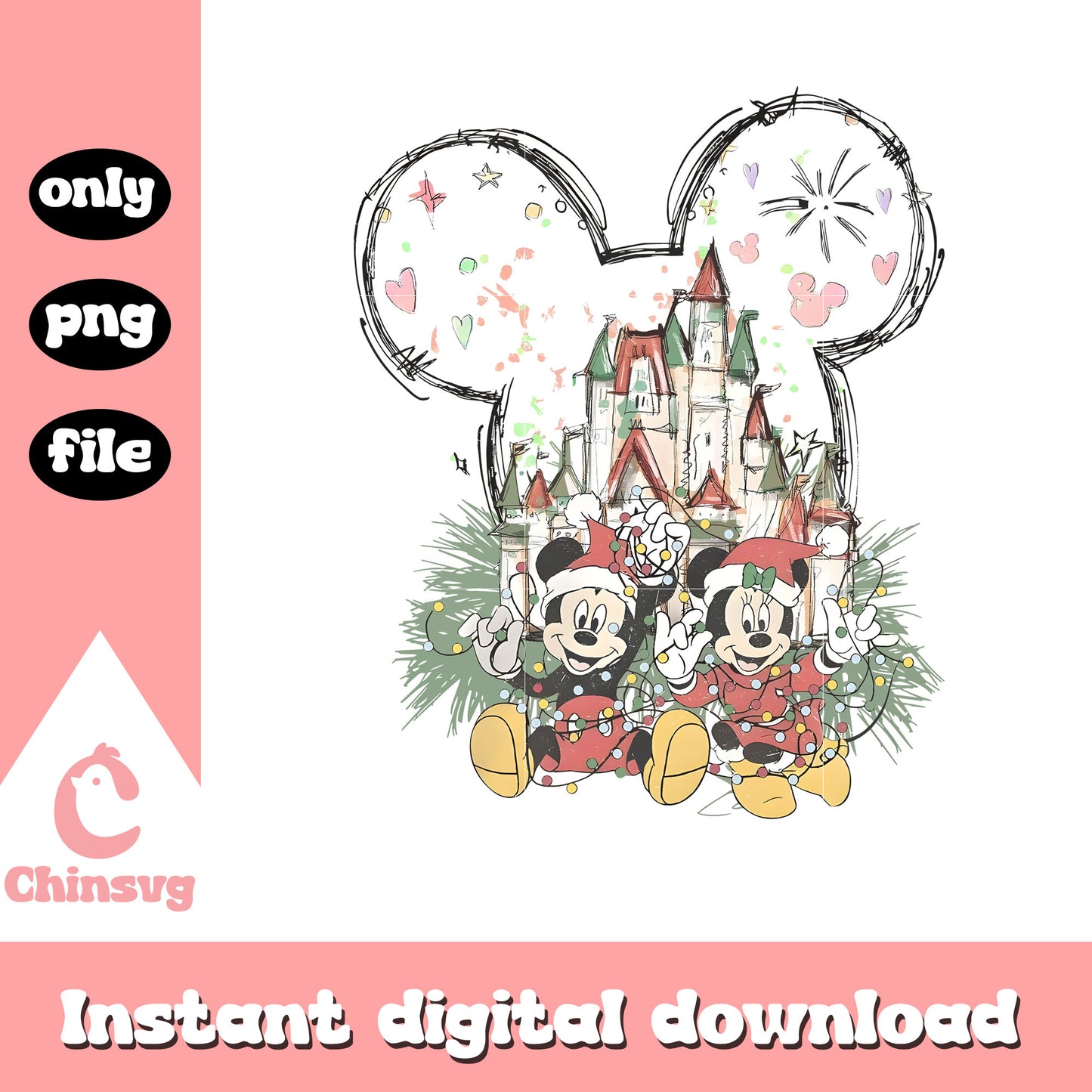 Vintage mickey minnie disney ear christmas png, christmas art png
