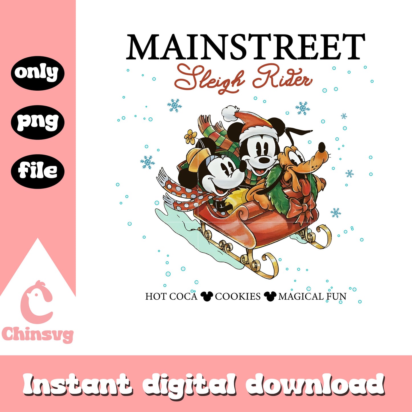 Vintage mickey minnie mainstreet design png, christmas mickey minnie png